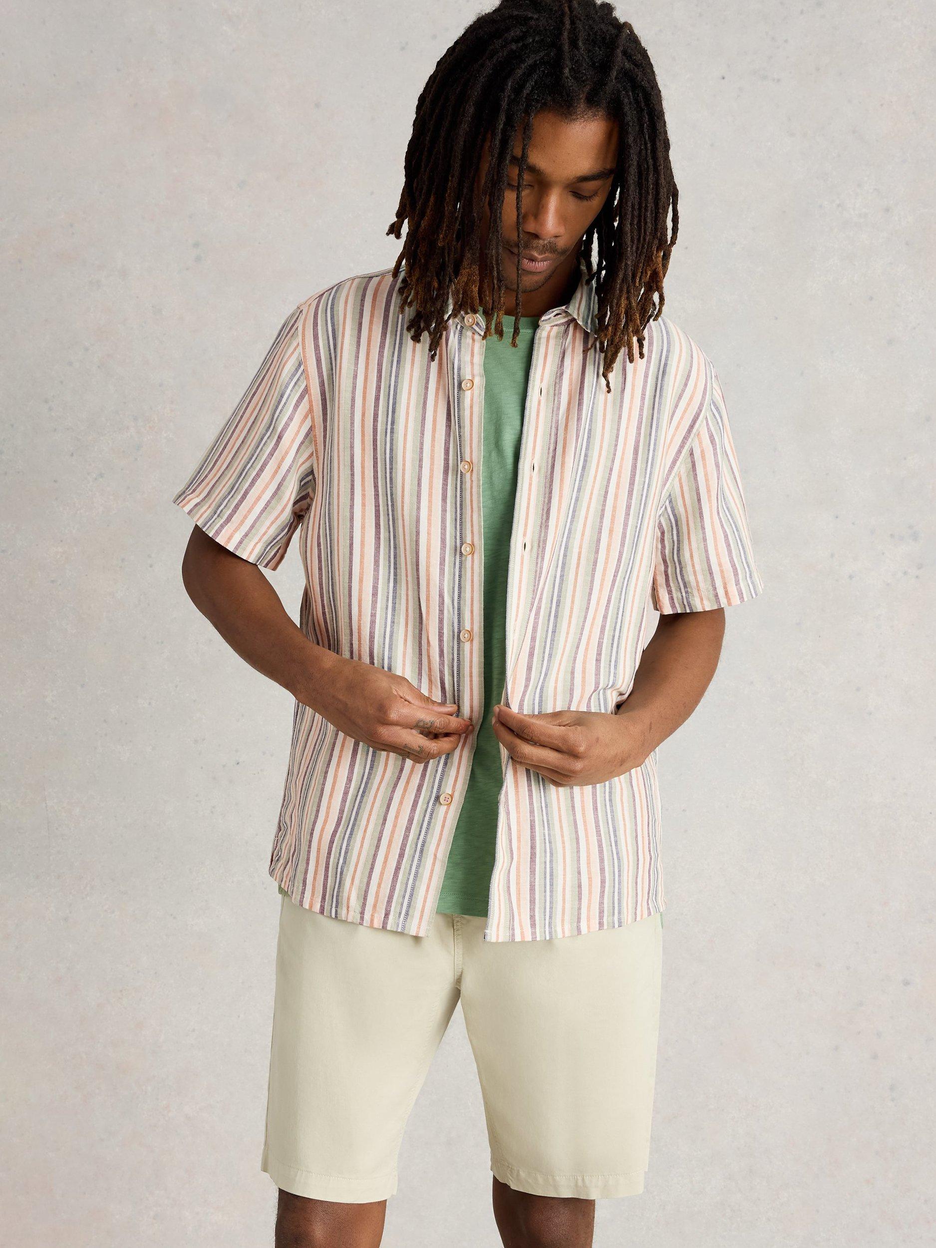 Product image 4 of 6, which shows White Stuff Keswick Linen Blend Regular Fit Stripe Shirt, Green/Multi, XS