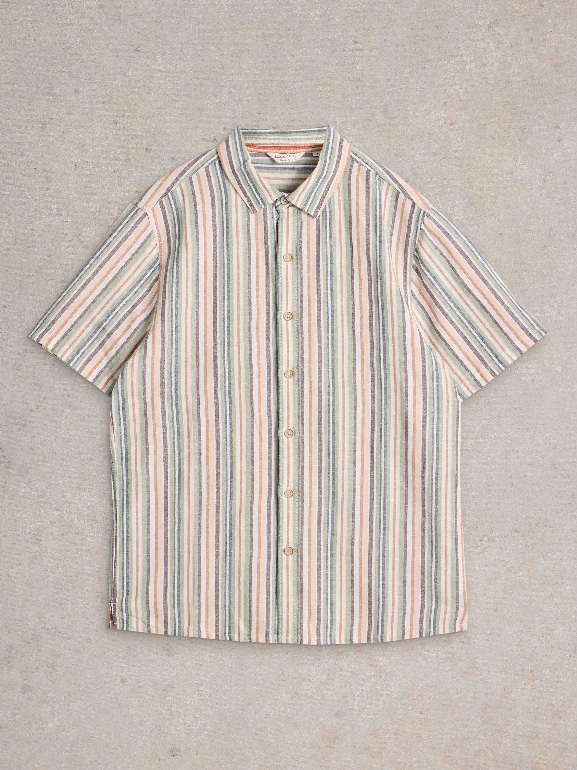 Product image 5 of 6, which shows White Stuff Keswick Linen Blend Regular Fit Stripe Shirt, Green/Multi, XS