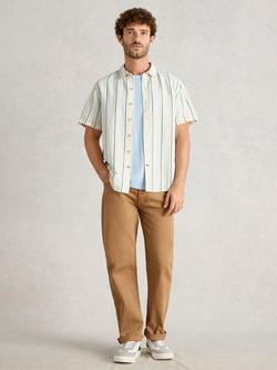 White Stuff Keswick Linen Regular Fit Stripe Shirt, Grey/Multi, Grey/Multi