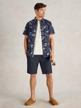 White Stuff Linen Blend Regular Fit Map Print Shirt, Navy Blue