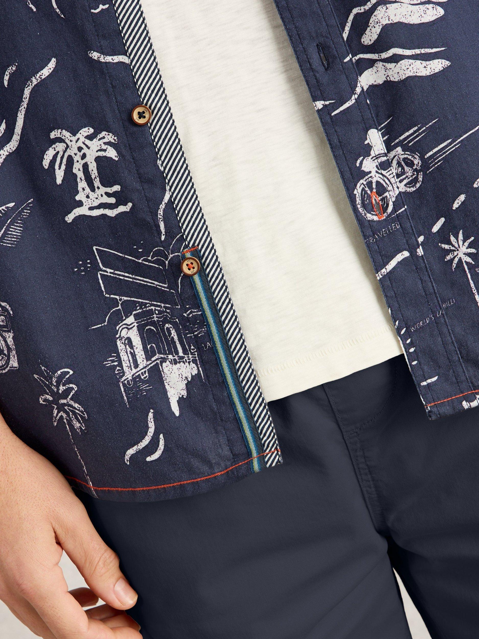 Product image 3 of 6, which shows White Stuff Linen Blend Regular Fit Map Print Shirt, Navy Blue, S
