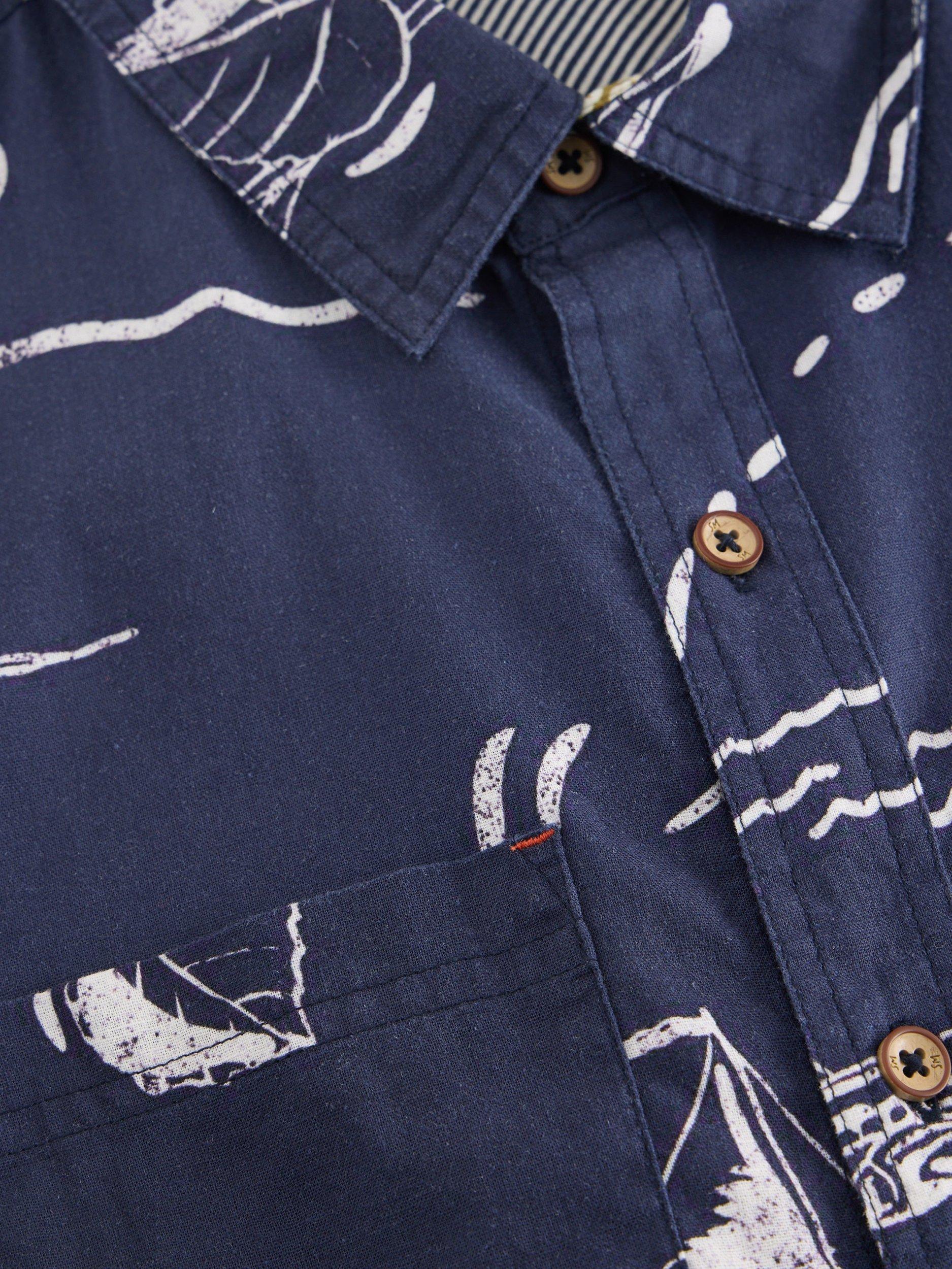 Product image 6 of 6, which shows White Stuff Linen Blend Regular Fit Map Print Shirt, Navy Blue, S