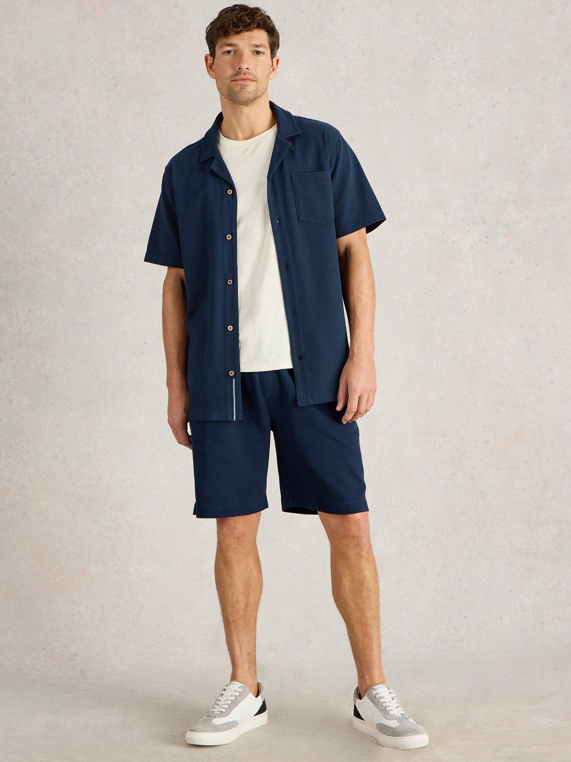 Product image 1 of 6, which shows White Stuff Cotton Regular Fit Rib Texture Shirt, Dark Navy, XS