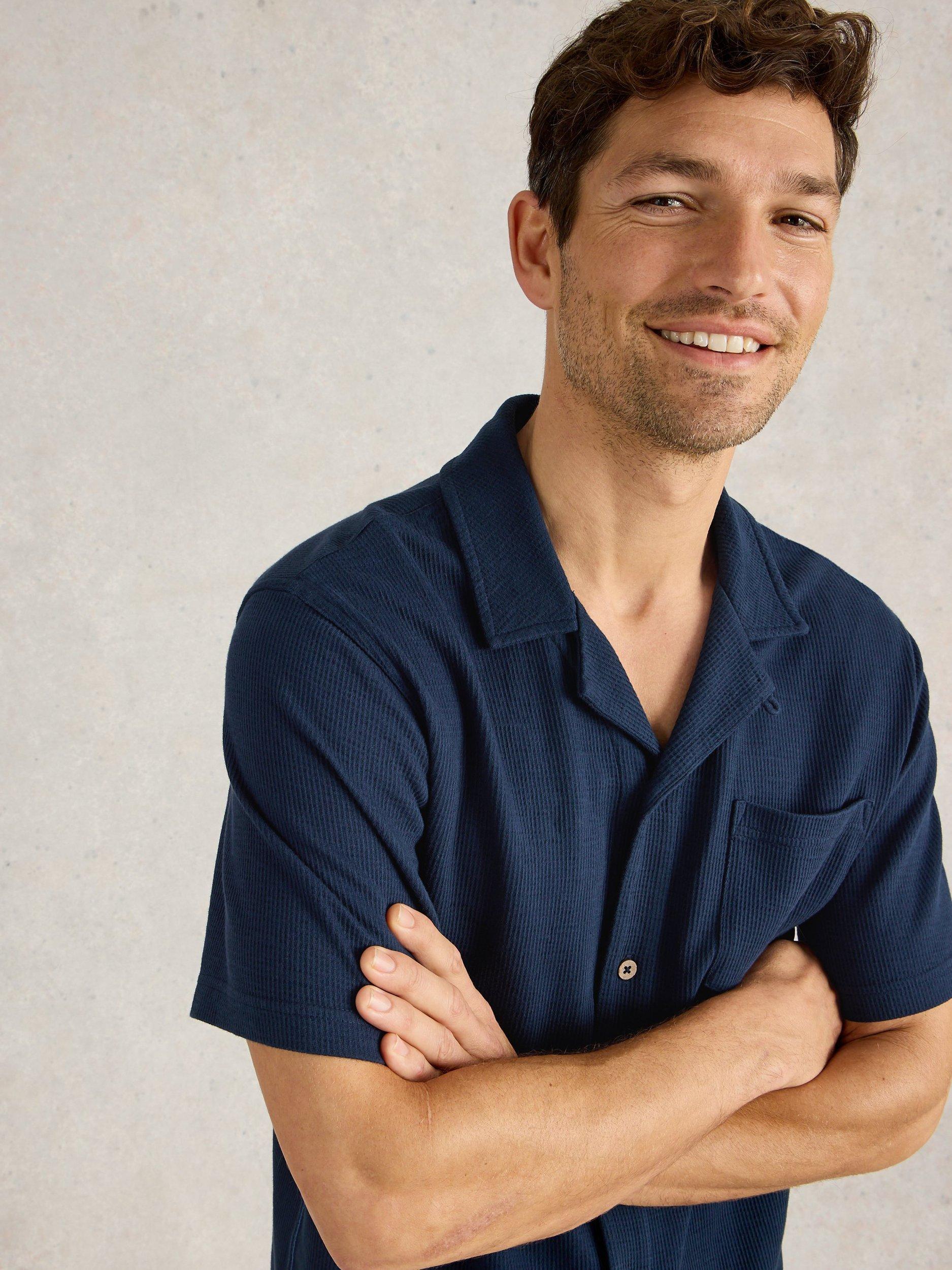 Product image 3 of 6, which shows White Stuff Cotton Regular Fit Rib Texture Shirt, Dark Navy, XS