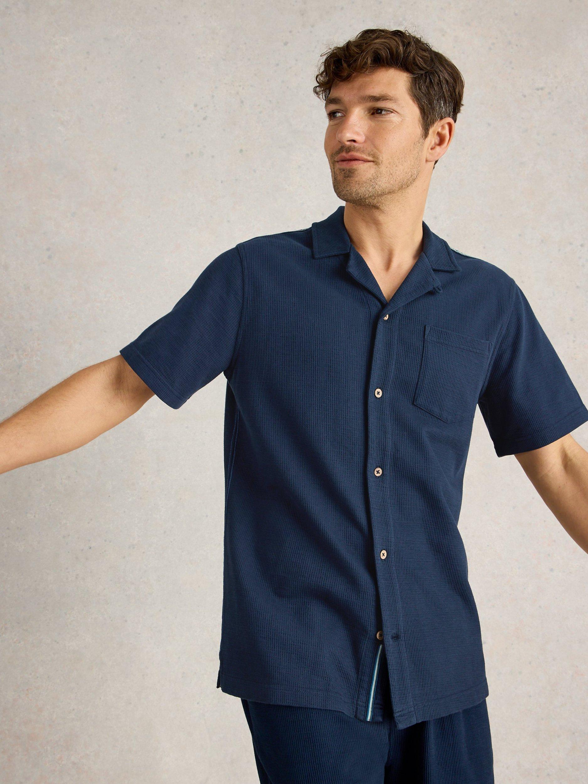 Product image 4 of 6, which shows White Stuff Cotton Regular Fit Rib Texture Shirt, Dark Navy, XS