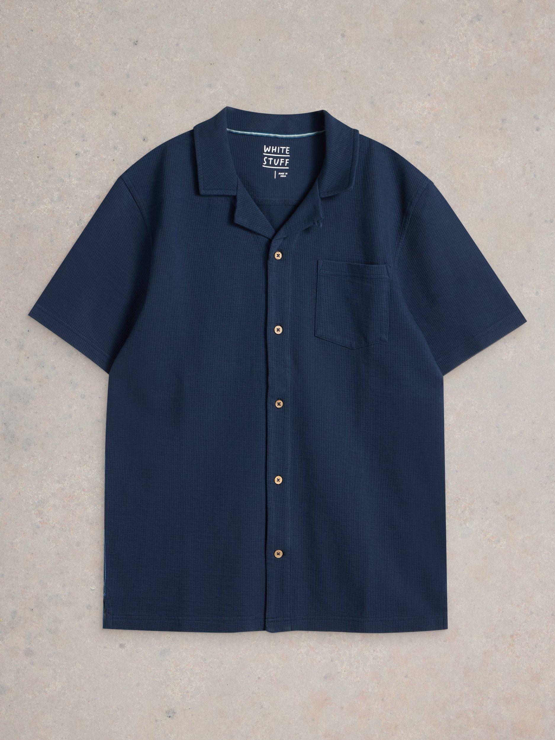 Product image 5 of 6, which shows White Stuff Cotton Regular Fit Rib Texture Shirt, Dark Navy, XS