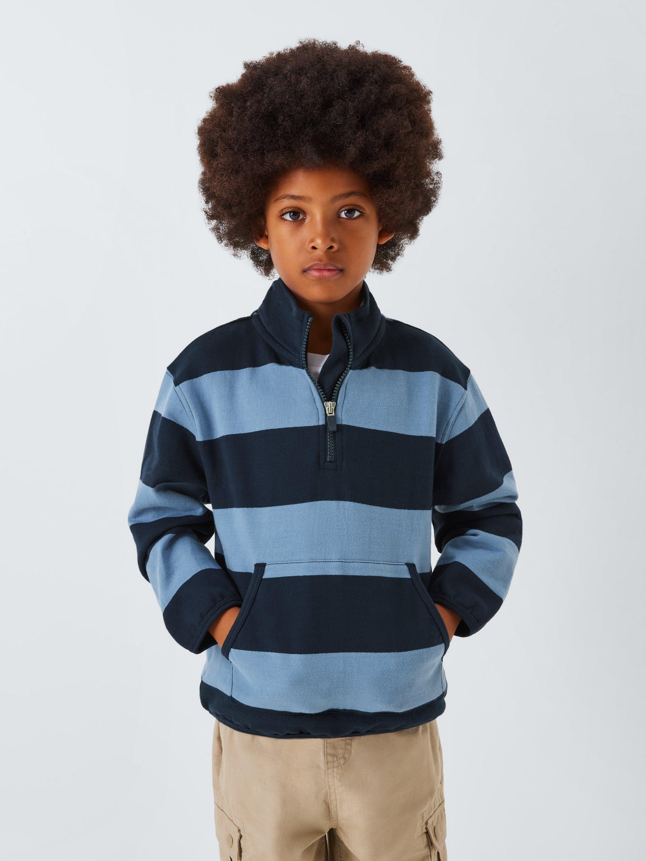 Product image 1 of 7, which shows John Lewis Kids' Stripe 1/2 Zip Sweatshirt, Blue/Navy Stripe, 3 years