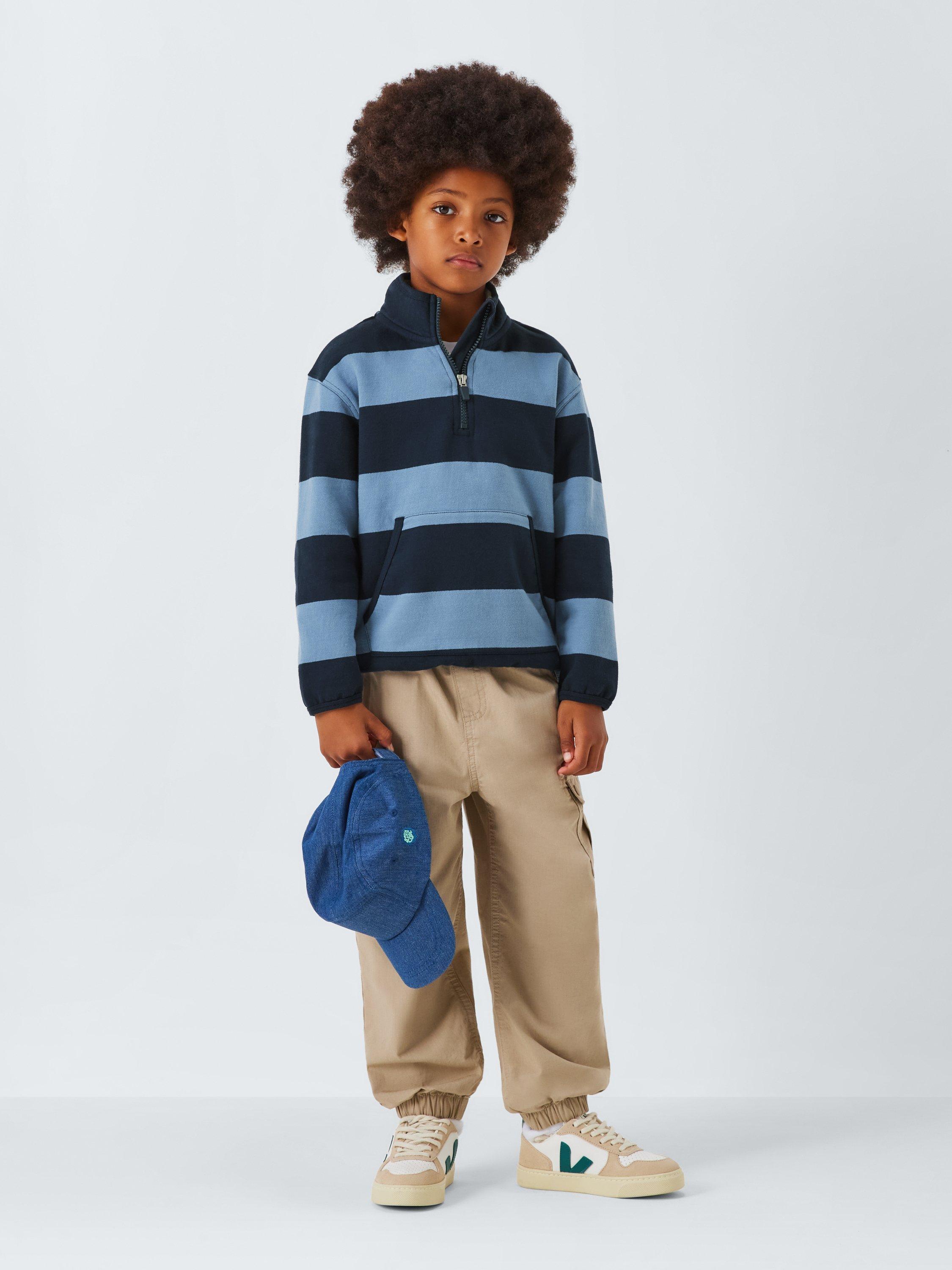 Product image 2 of 7, which shows John Lewis Kids' Stripe 1/2 Zip Sweatshirt, Blue/Navy Stripe, 3 years