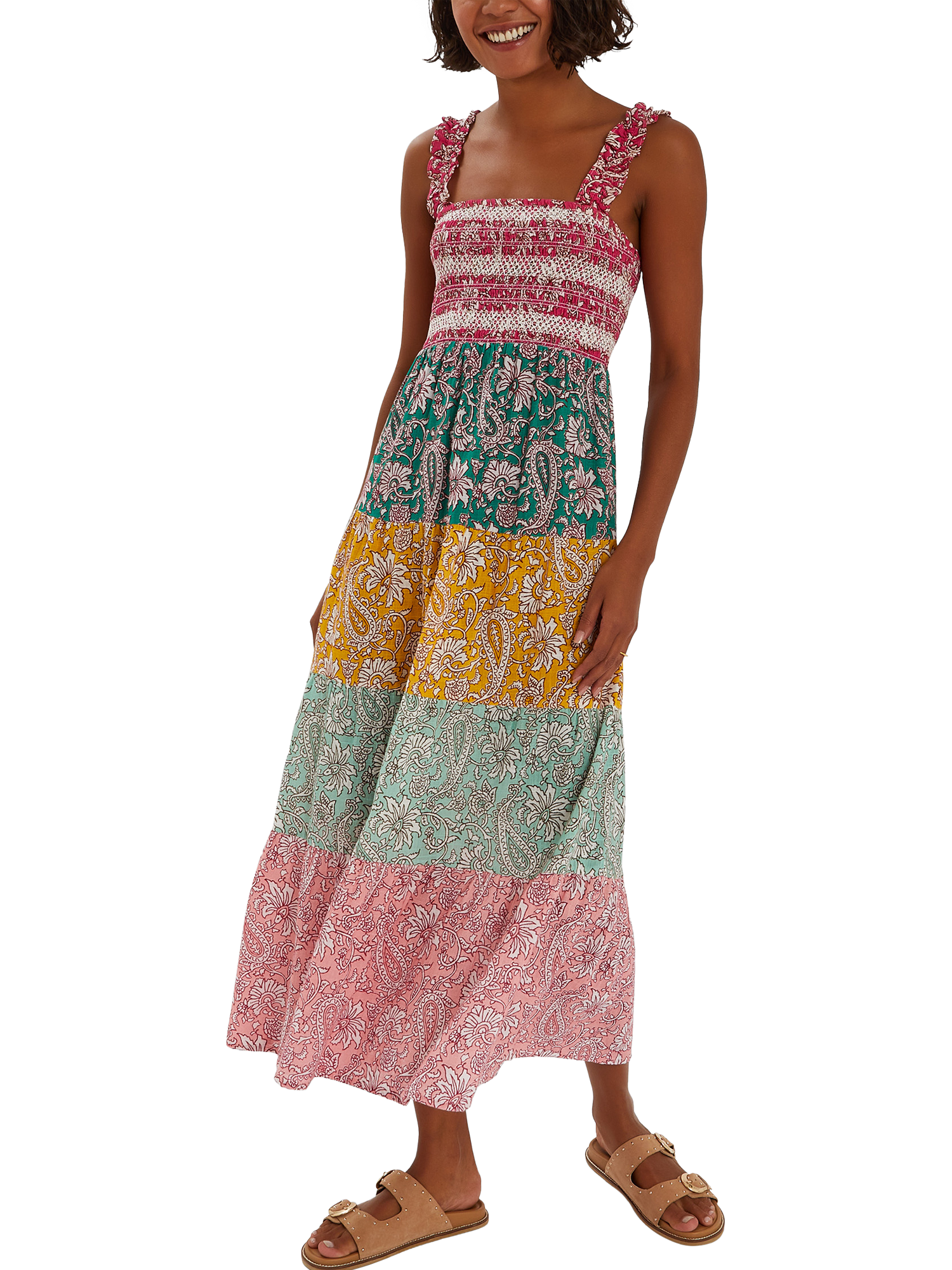 Product image 1 of 4, which shows Accessorize Paisley Print Tiered Maxi Beach Dress, Brights Multi, S