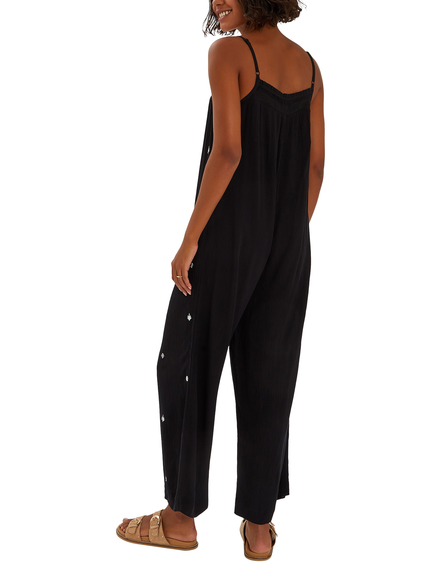 Product image 3 of 4, which shows Accessorize Embroidered Beach Jumpsuit, Black, 6