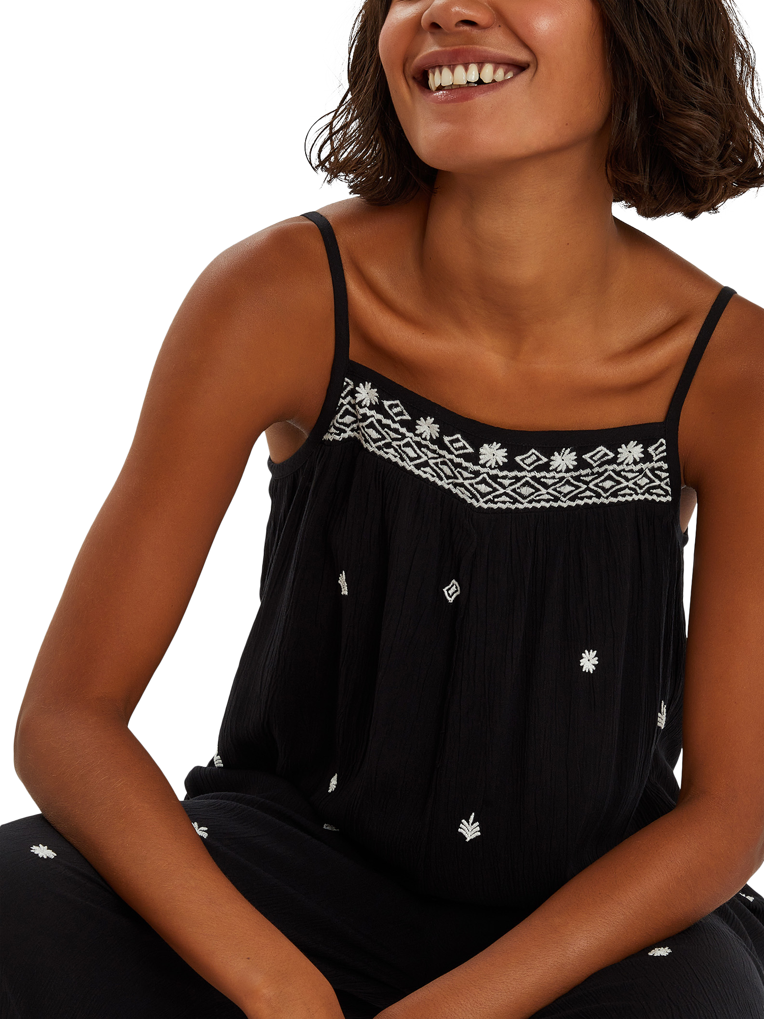 Product image 4 of 4, which shows Accessorize Embroidered Beach Jumpsuit, Black, 6