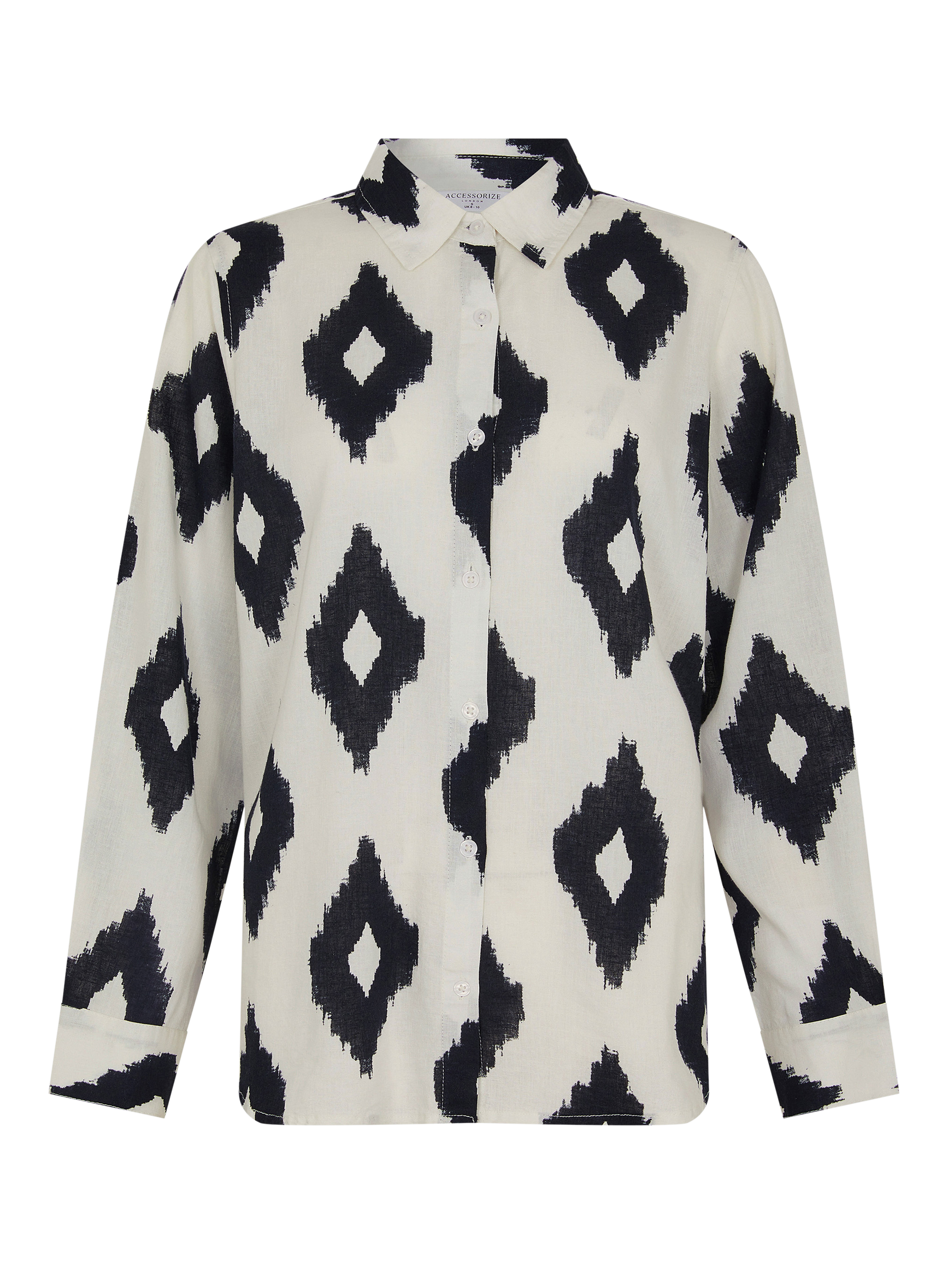 Product image 3 of 4, which shows Accessorize Abstract Diamond Print Shirt, Black/White, XS
