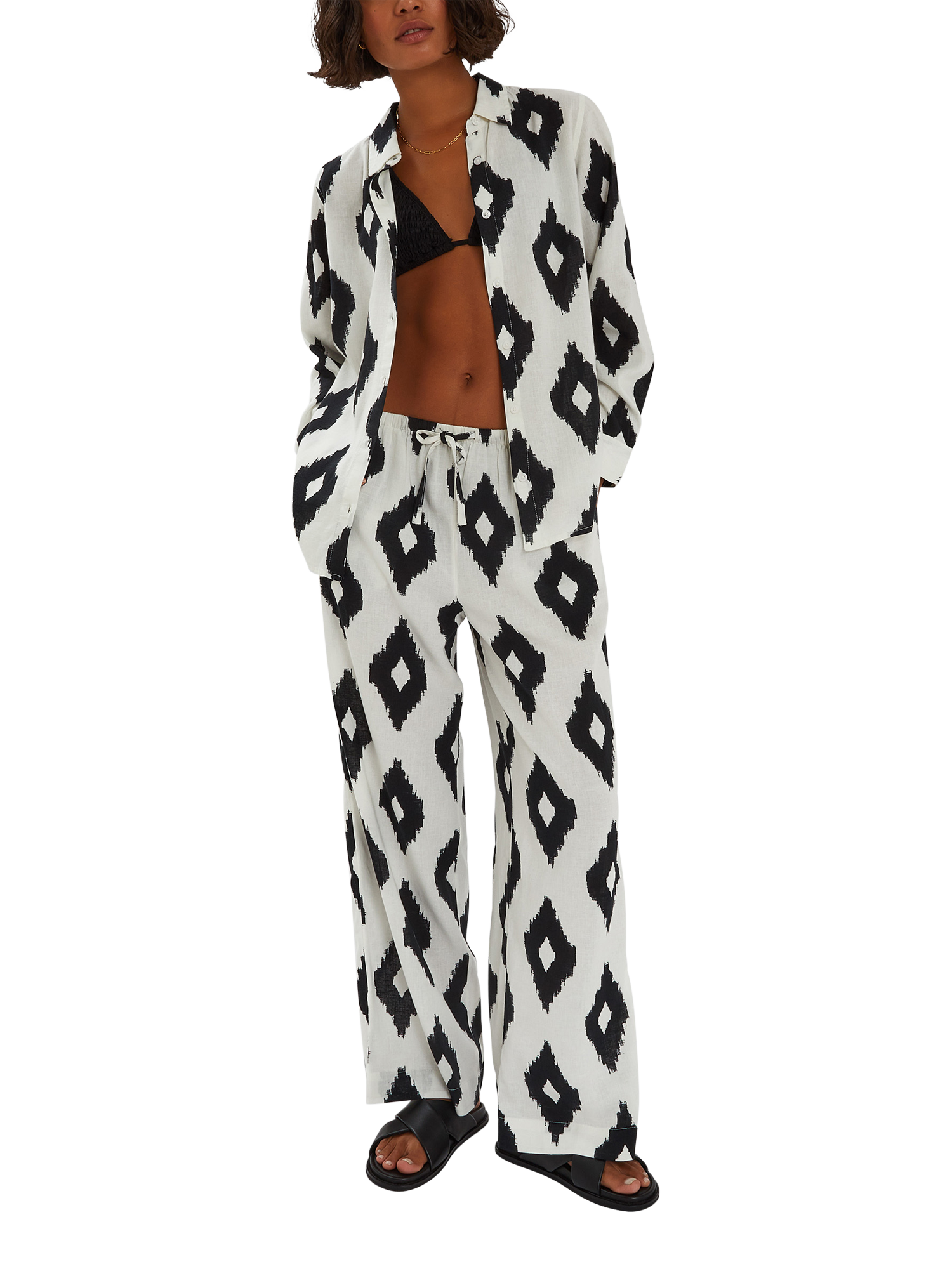Product image 4 of 4, which shows Accessorize Abstract Diamond Print Shirt, Black/White, XS