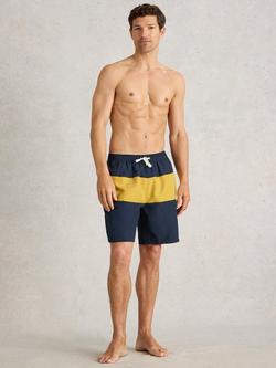White Stuff Colour Block Print Swim Shorts, Navy/Multi, Navy/Multi