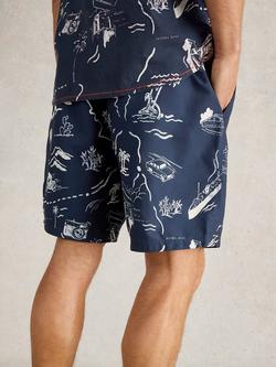 White Stuff Map Print Swim Shorts, Navy/Multi - view 2, Navy/Multi