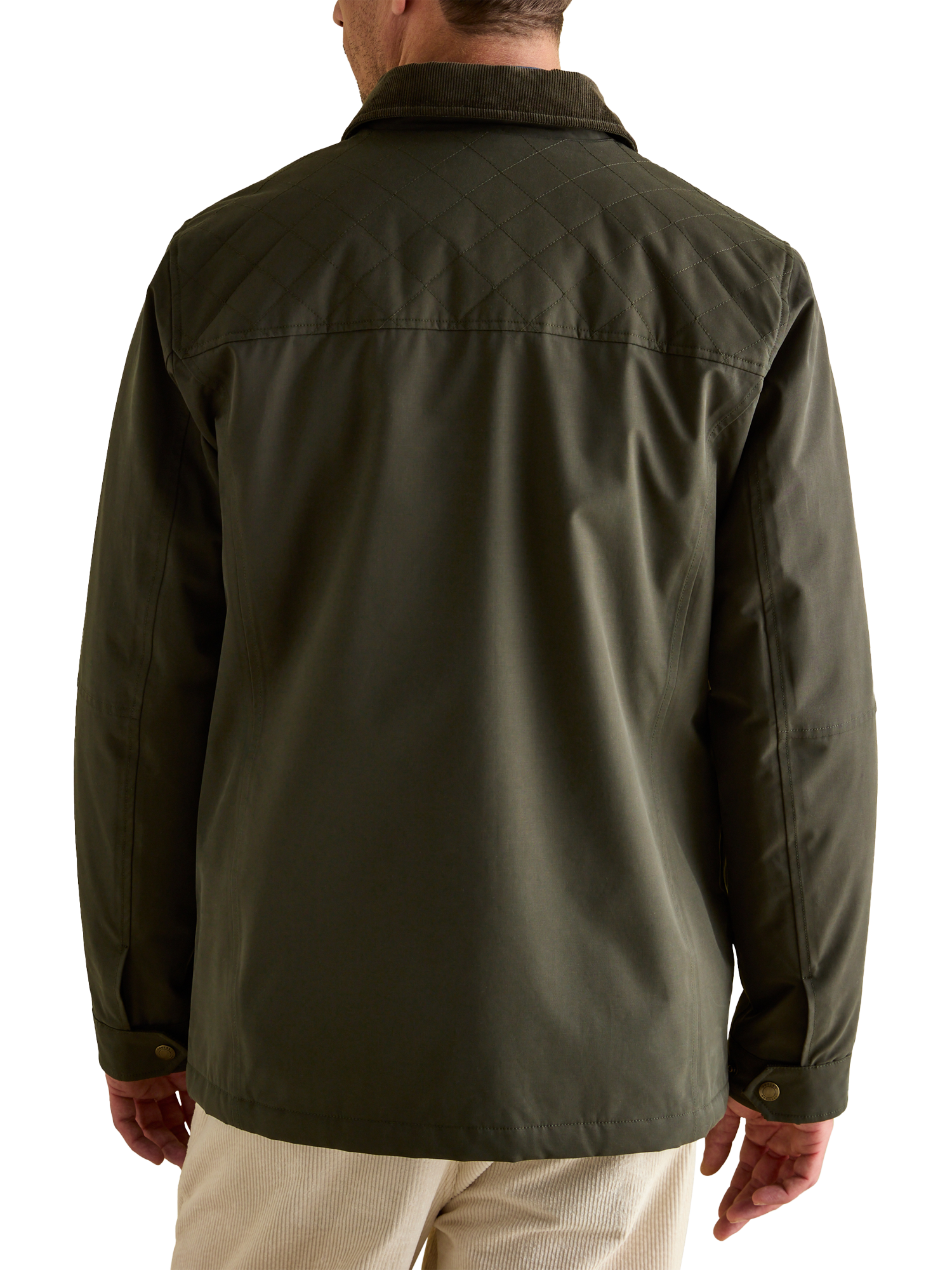 Product image 2 of 9, which shows Joules Waterproof Corduroy Collar Coat , Green, S Reg