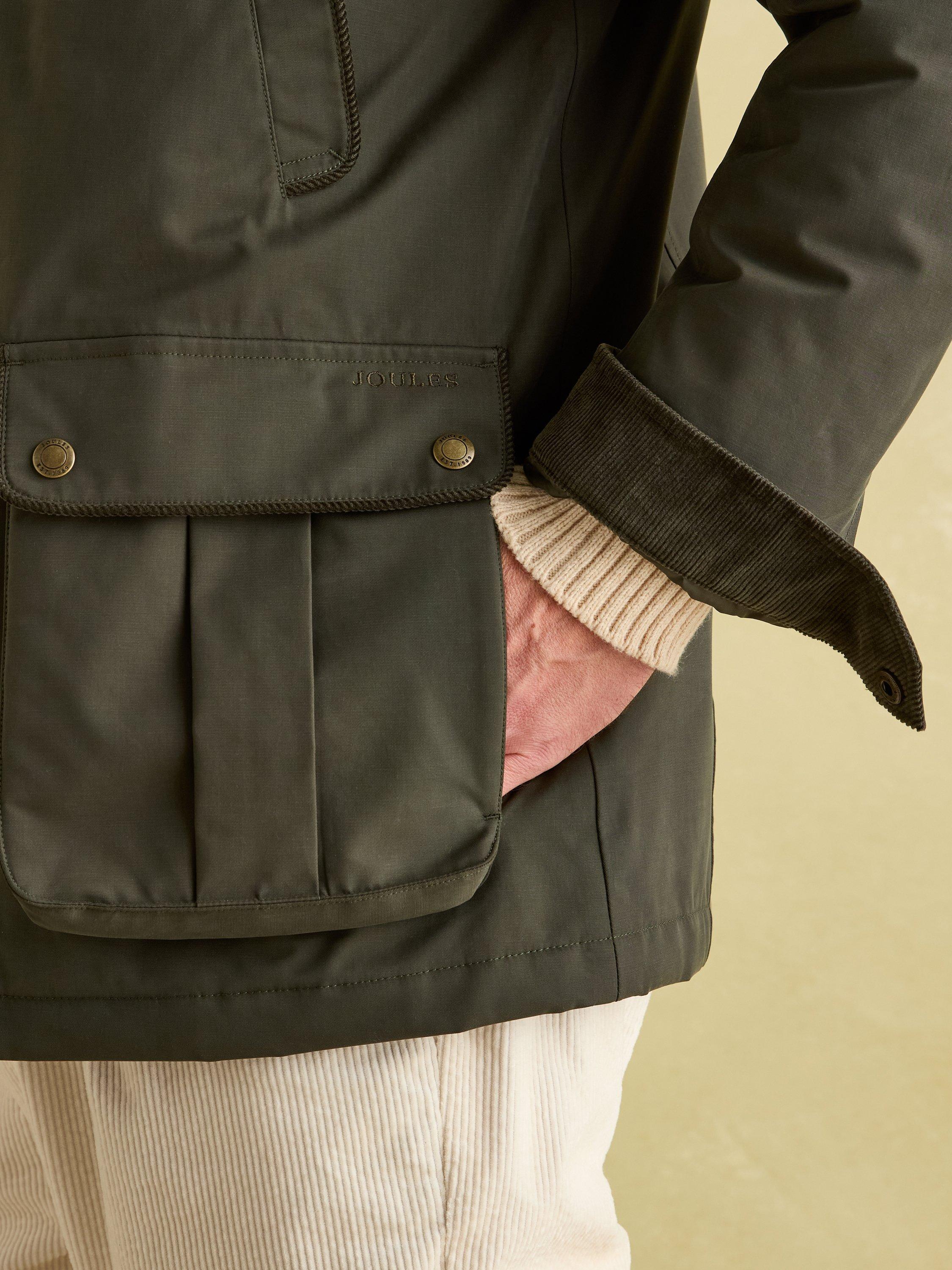 Product image 7 of 9, which shows Joules Waterproof Corduroy Collar Coat , Green, S Reg