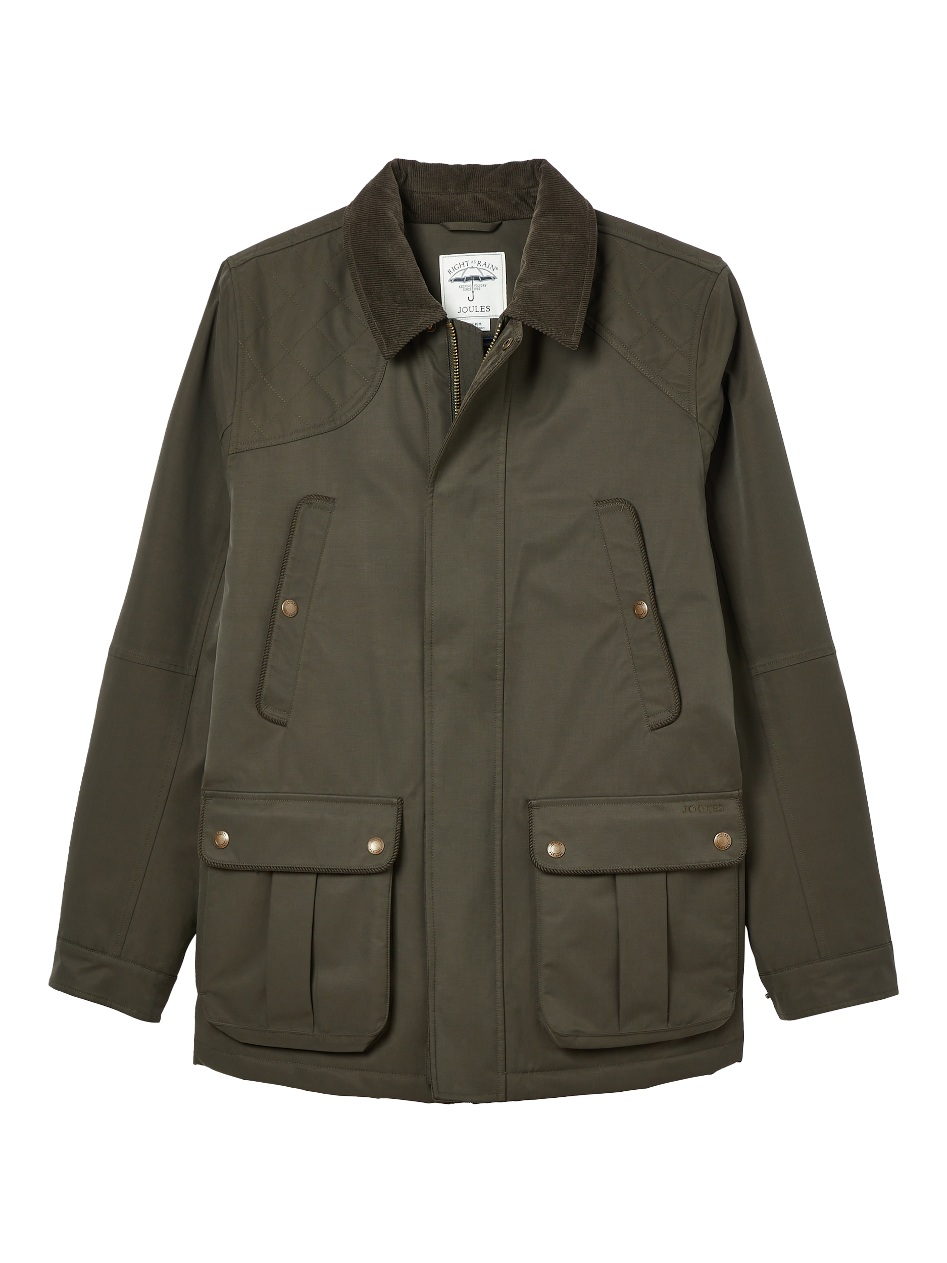 Product image 9 of 9, which shows Joules Waterproof Corduroy Collar Coat , Green, S Reg