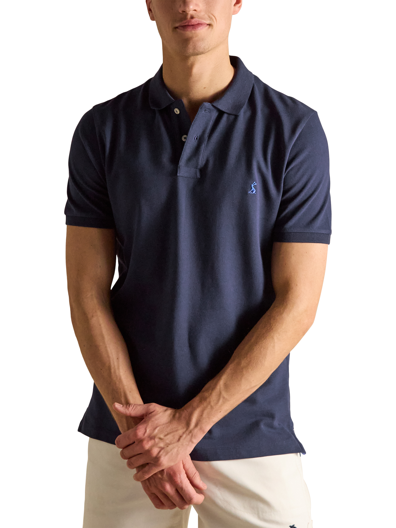 Product image 1 of 8, which shows Joules Cotton Regular Fit Short Sleeve Polo Shirt, Navy, S Reg
