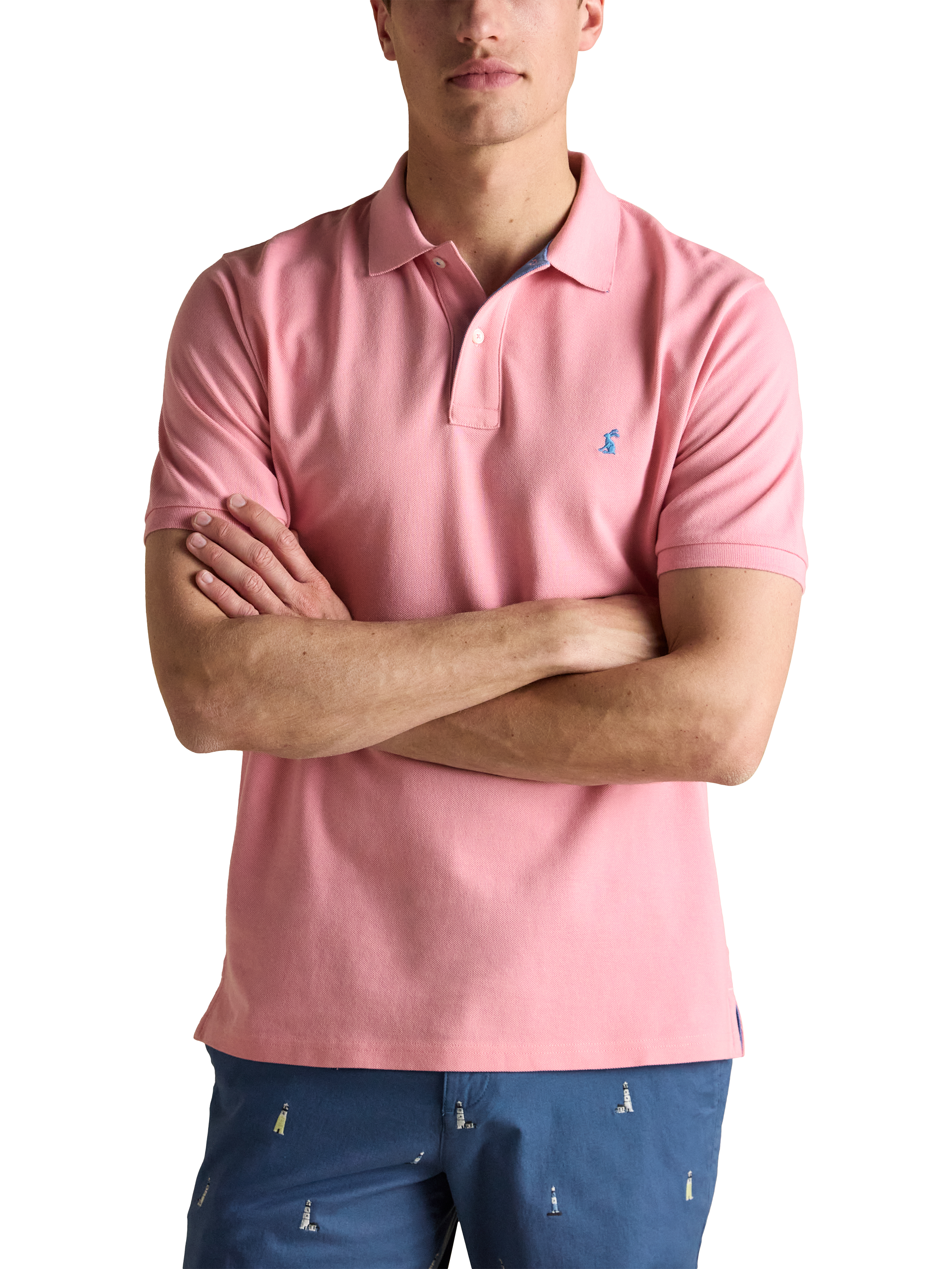 Product image 1 of 7, which shows Joules Embroidered Cotton Polo Shirt, Light Pink, S Reg