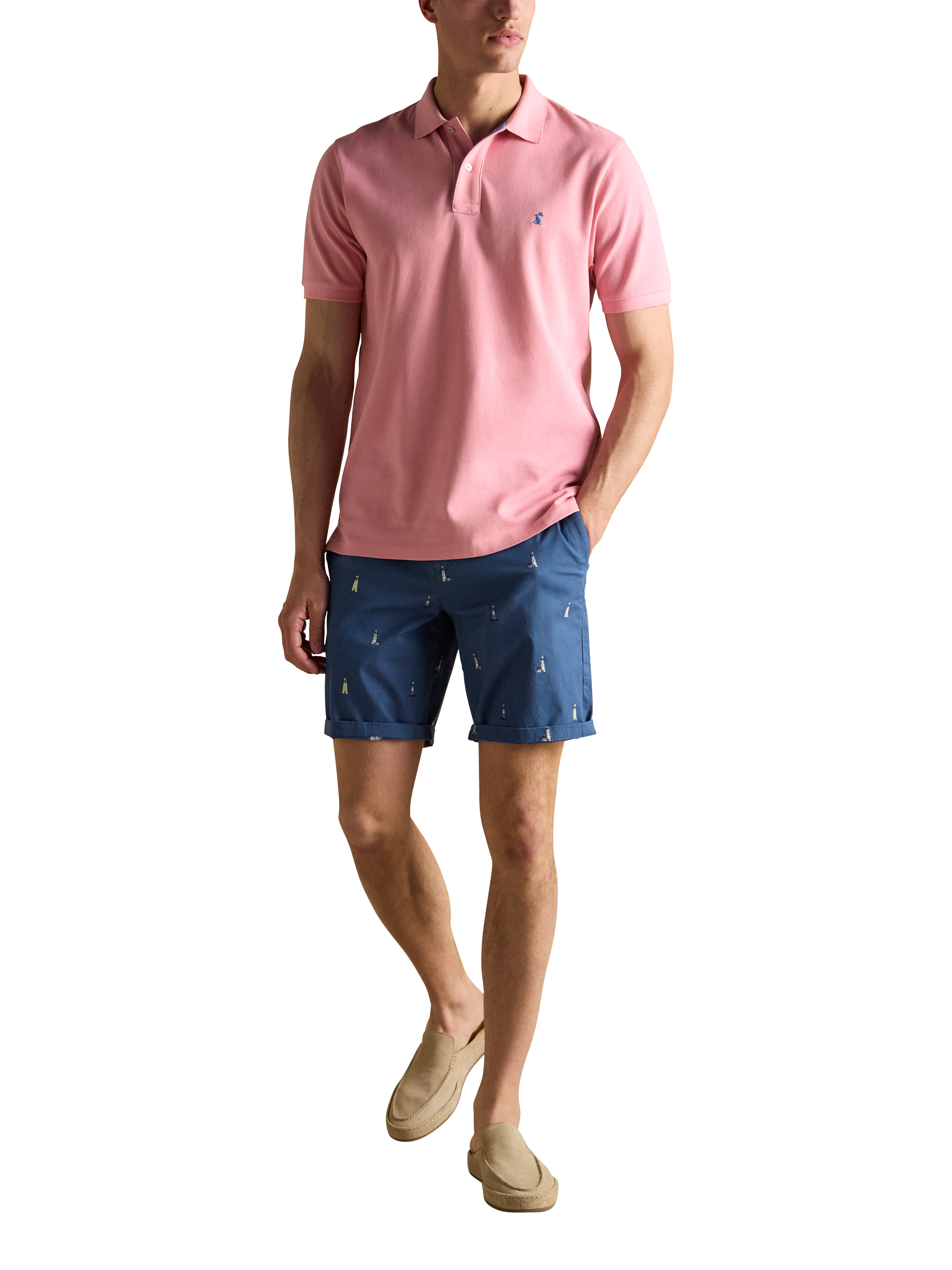 Product image 3 of 7, which shows Joules Embroidered Cotton Polo Shirt, Light Pink, S Reg