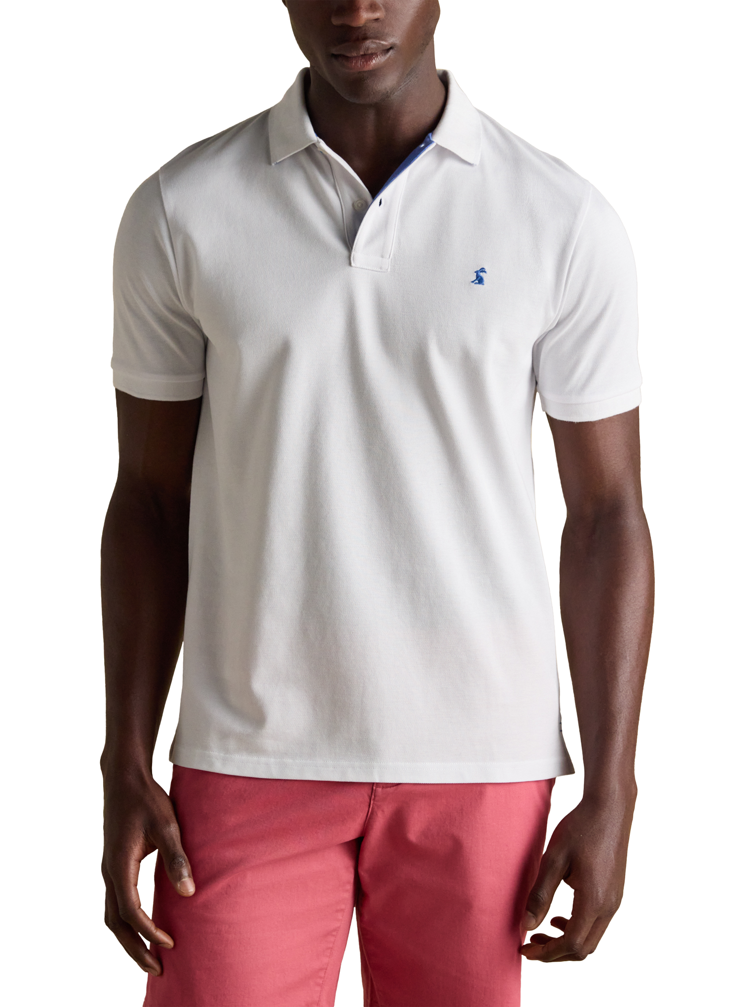 Product image 1 of 7, which shows Joules Cotton Regular Fit Short Sleeve Polo Shirt, Chalk, S Reg