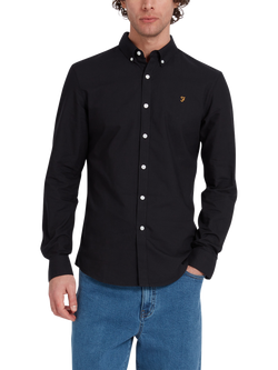 Farah Brewer Cotton Slim Fit Logo Shirt, Black, Black