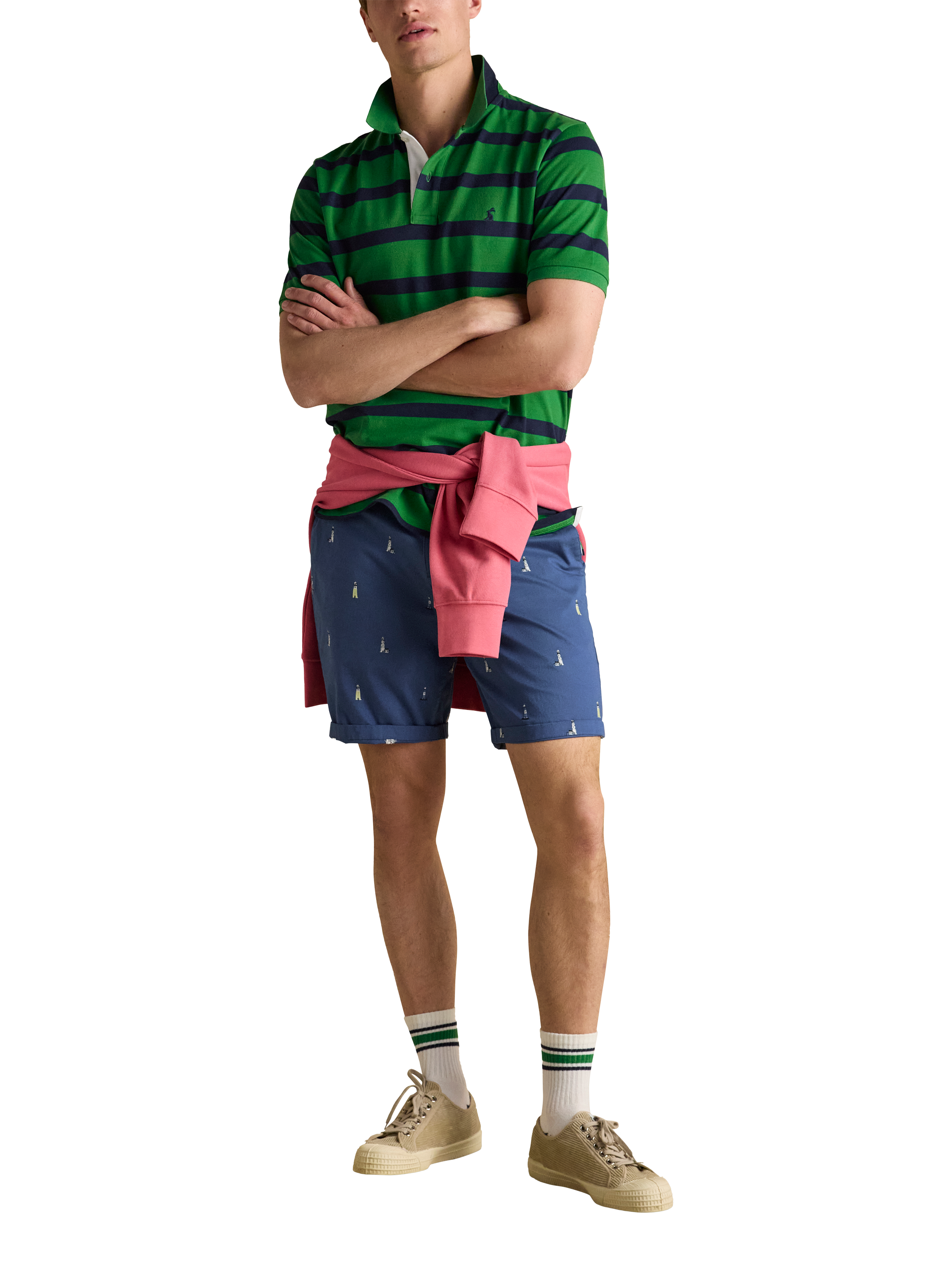 Product image 2 of 8, which shows Joules Stripe Cotton Polo Shirt, Green/Multi, S