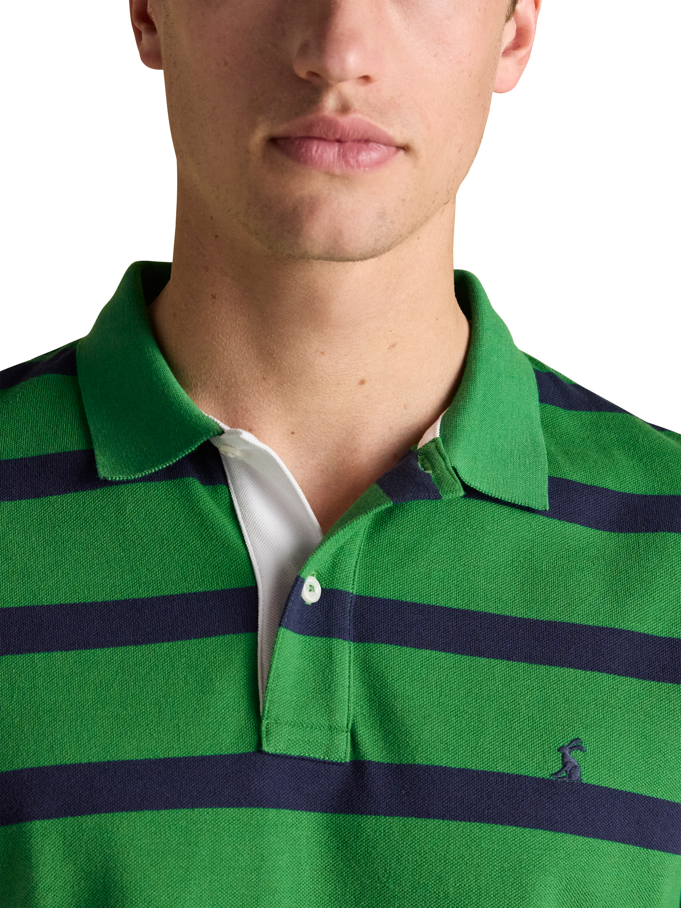 Product image 3 of 8, which shows Joules Stripe Cotton Polo Shirt, Green/Multi, S