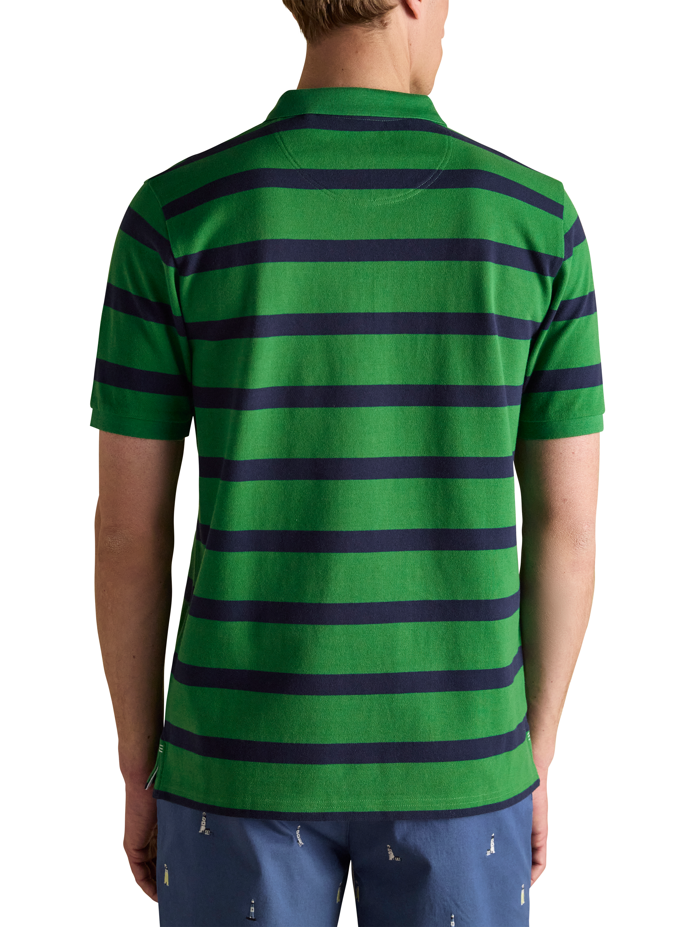 Product image 4 of 8, which shows Joules Stripe Cotton Polo Shirt, Green/Multi, S