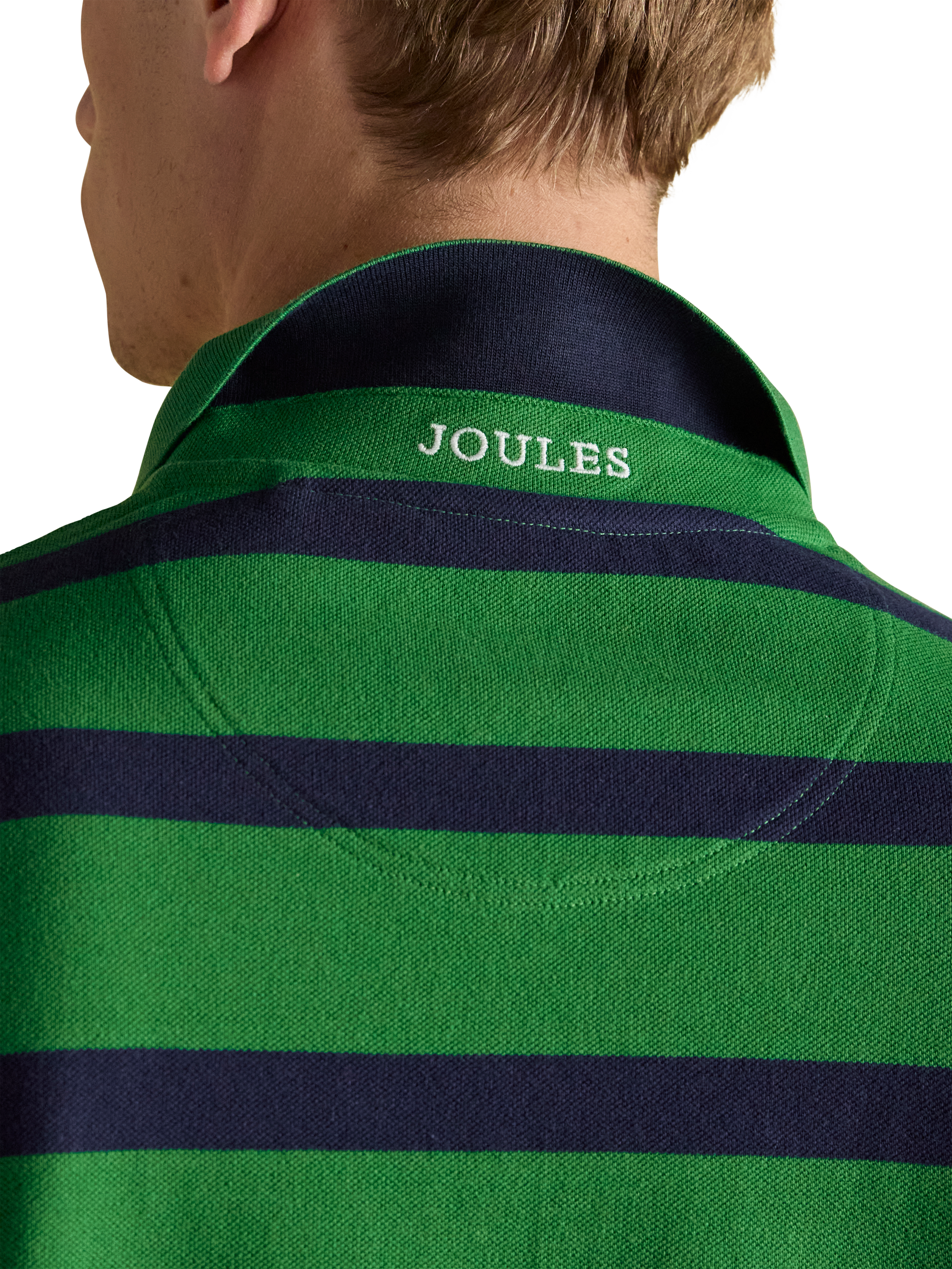 Product image 5 of 8, which shows Joules Stripe Cotton Polo Shirt, Green/Multi, S