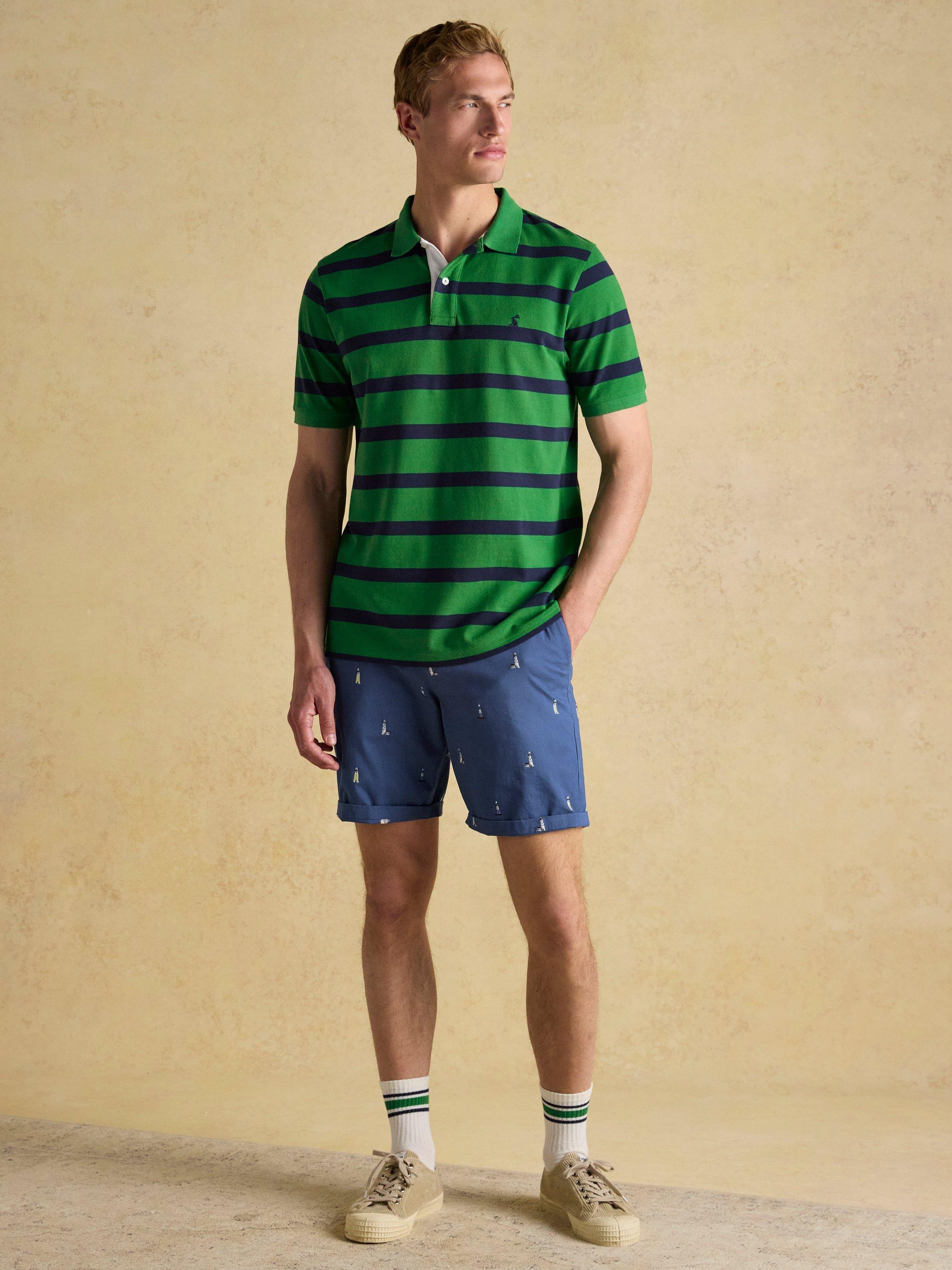 Product image 8 of 8, which shows Joules Stripe Cotton Polo Shirt, Green/Multi, S
