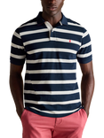 Joules Short Sleeve Striped Cotton Polo Shirt, Navy/White