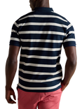 Joules Short Sleeve Striped Cotton Polo Shirt, Navy/White