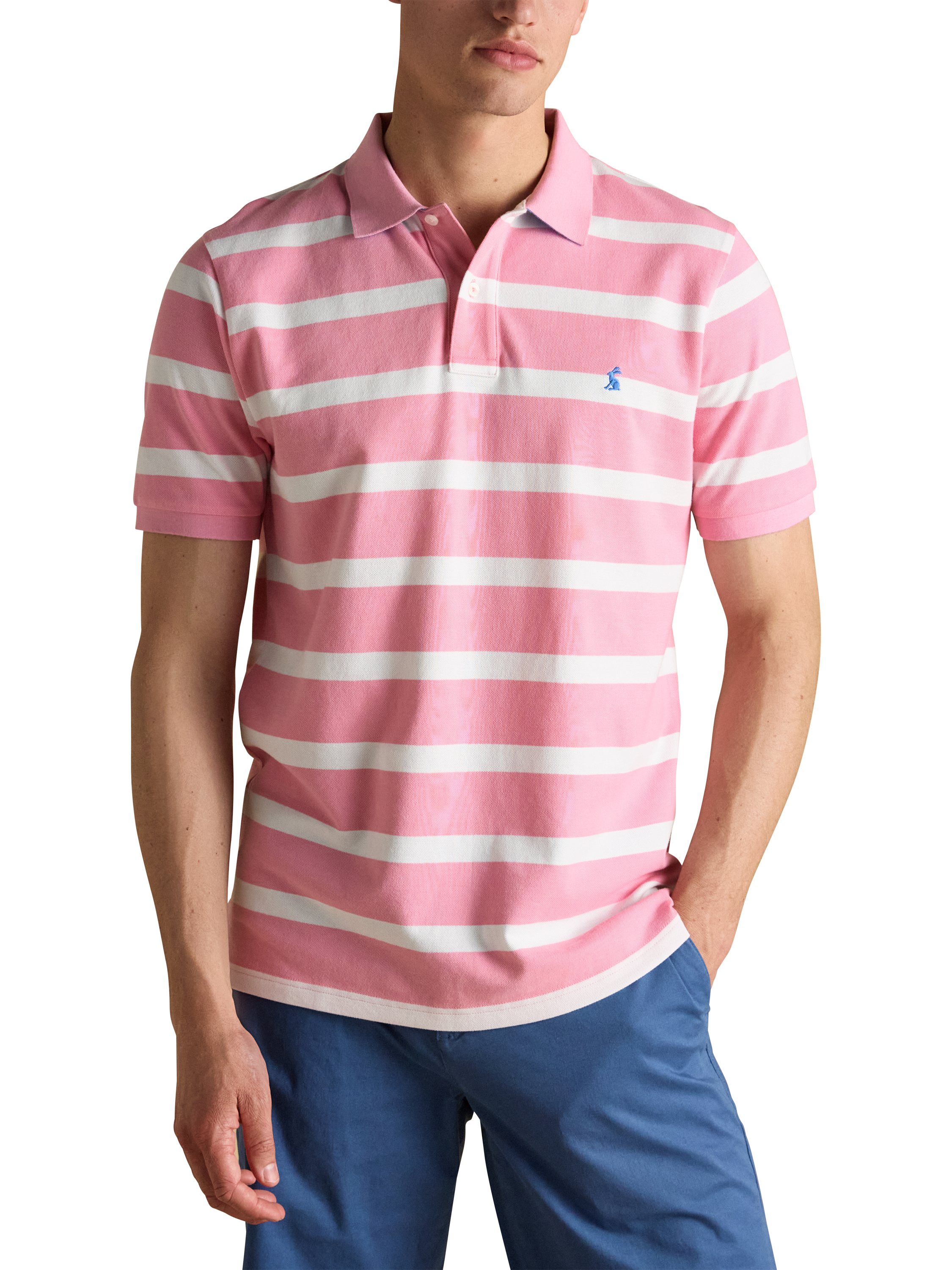 Product image 1 of 8, which shows Joules Stripe Cotton Polo Shirt, Pink, S