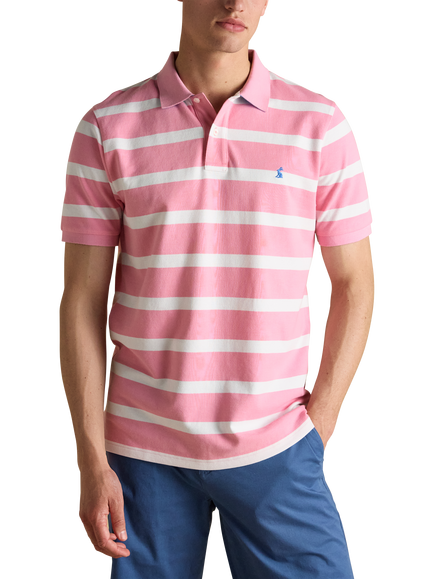 Joules Stripe Cotton Polo Shirt, Pink