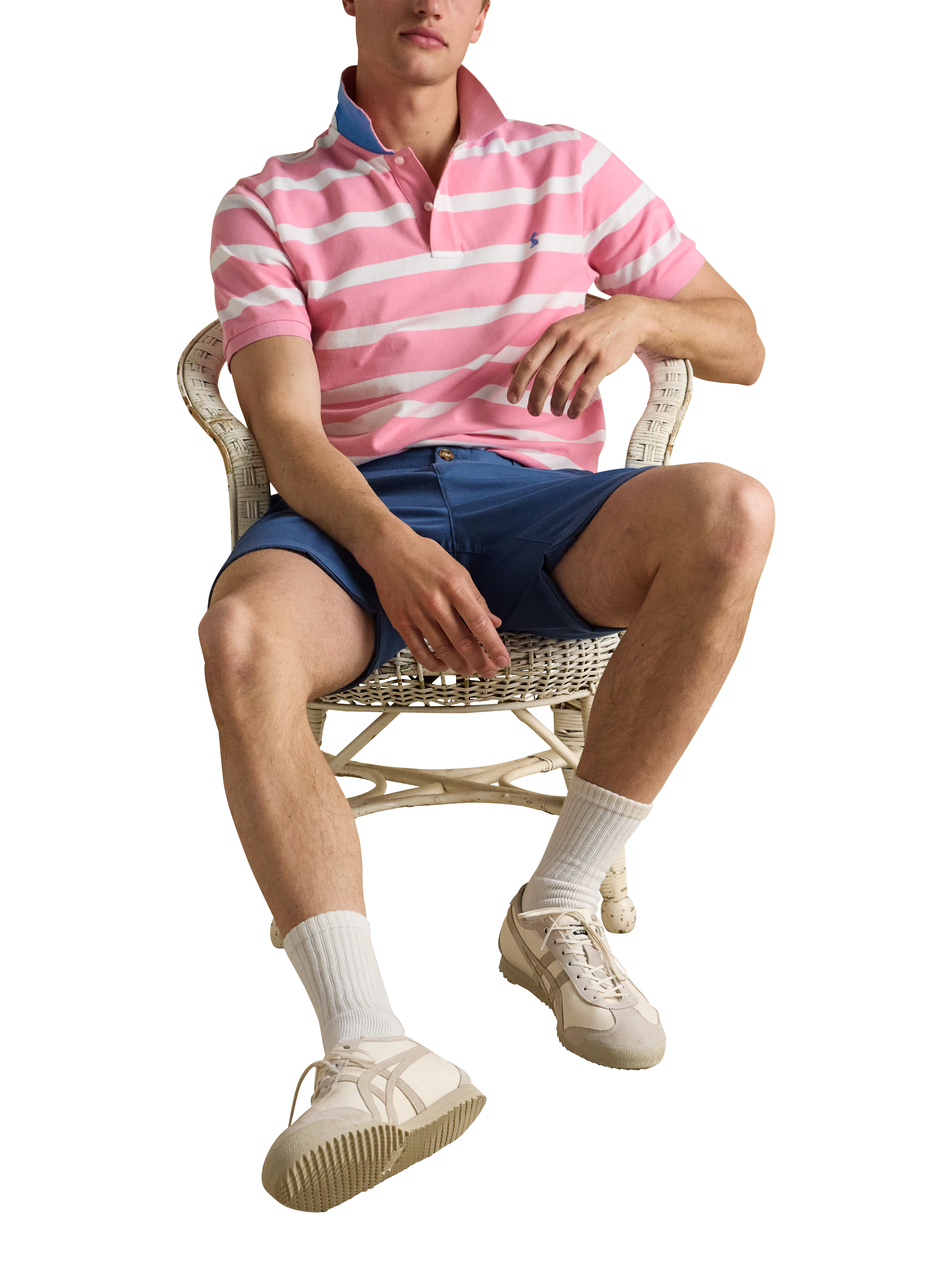 Product image 2 of 8, which shows Joules Stripe Cotton Polo Shirt, Pink, S