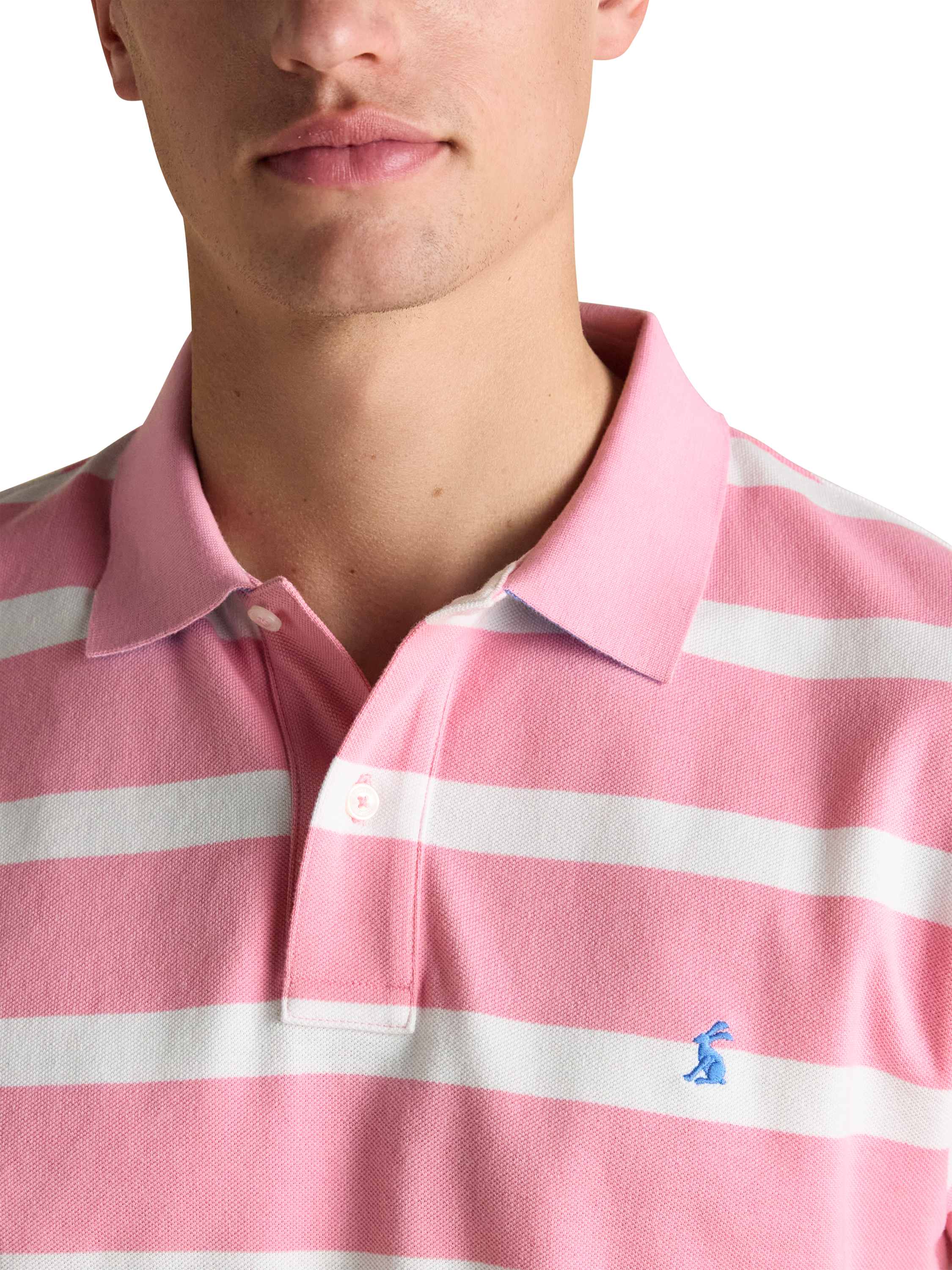 Product image 4 of 8, which shows Joules Stripe Cotton Polo Shirt, Pink, S