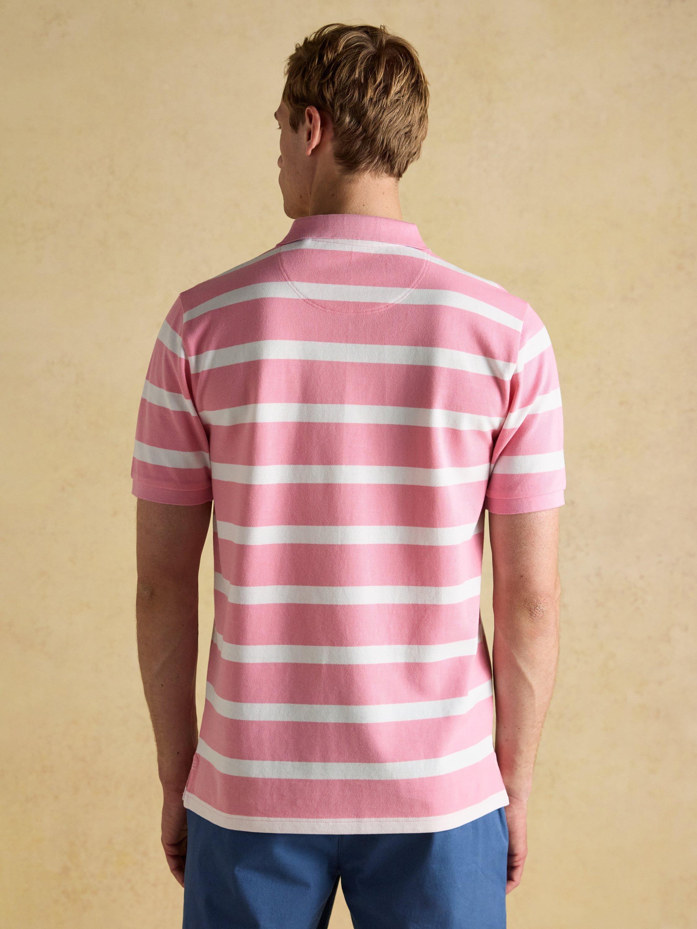 Product image 6 of 8, which shows Joules Stripe Cotton Polo Shirt, Pink, S