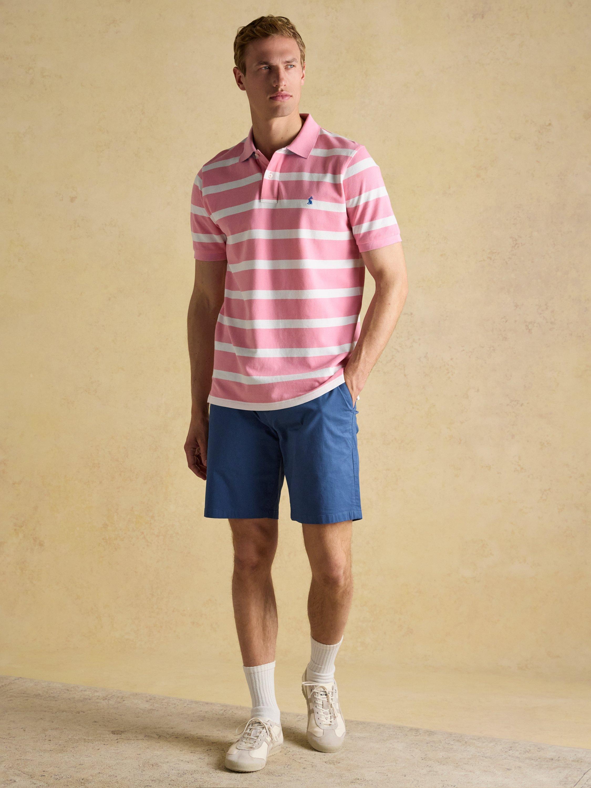 Product image 8 of 8, which shows Joules Stripe Cotton Polo Shirt, Pink, S