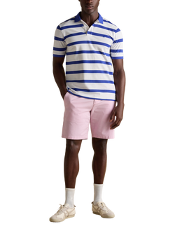 Joules Stripe Cotton Polo Shirt, White/Blue