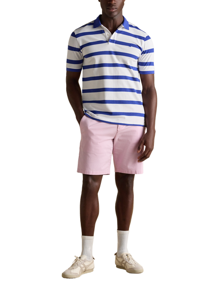 Joules Stripe Cotton Polo Shirt, White/Blue