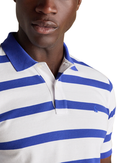 Joules Stripe Cotton Polo Shirt - view 2, White/Blue