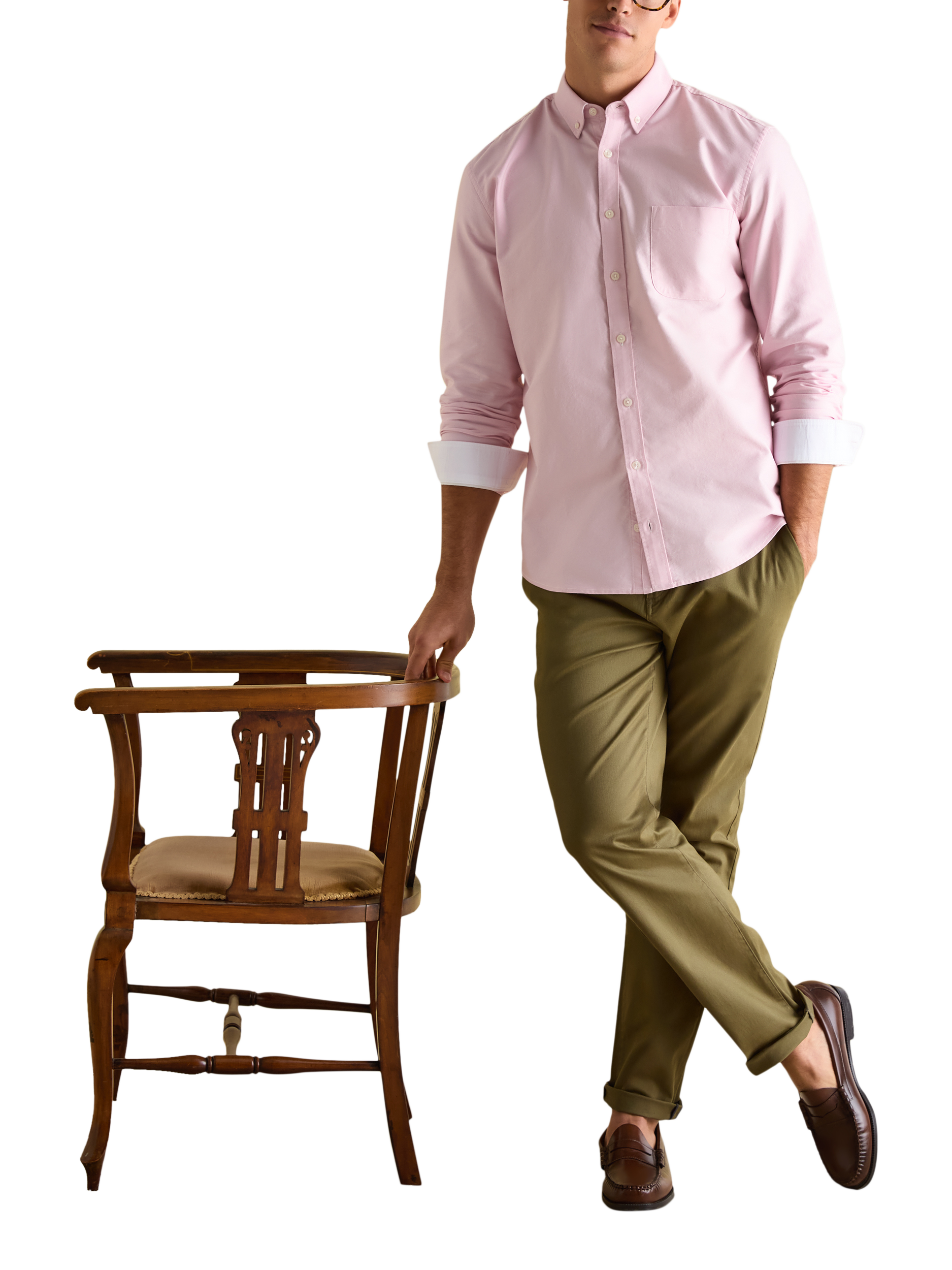Product image 3 of 7, which shows Joules Cotton Long Sleeve Button Down Shirt, Pink, S Reg