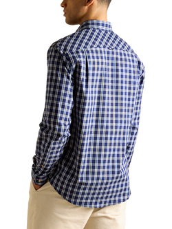 Joules Check Cotton Blend Shirt - view 2, Blue/Multi