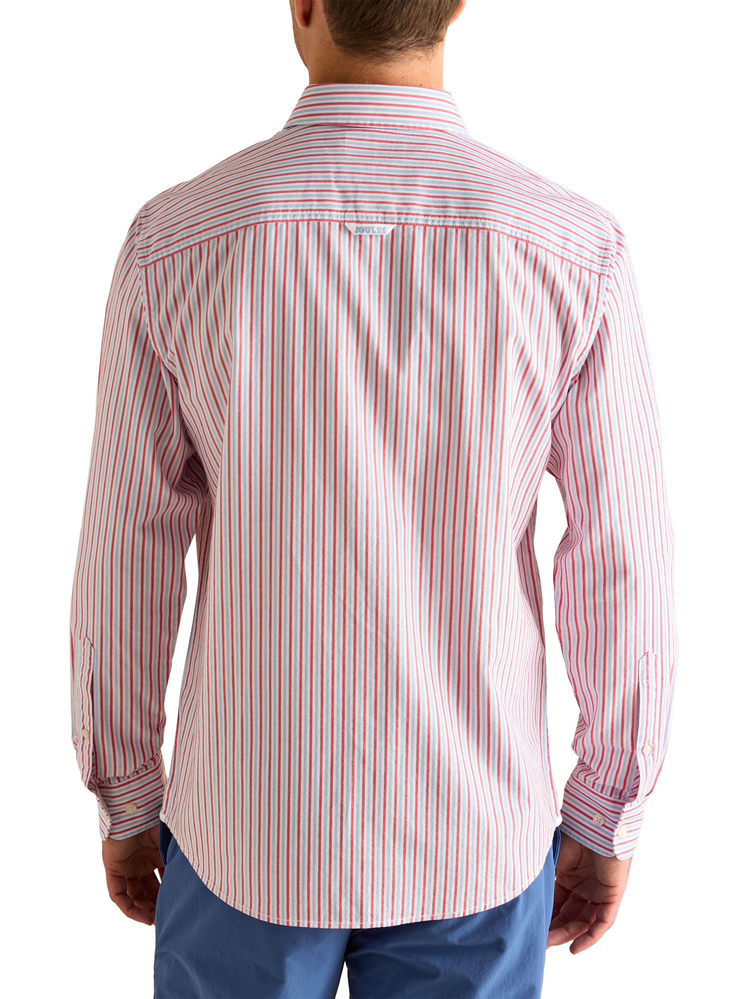 Product image 2 of 8, which shows Joules Classic Fit Striped Cotton Shirt, Red/Multi, S Reg