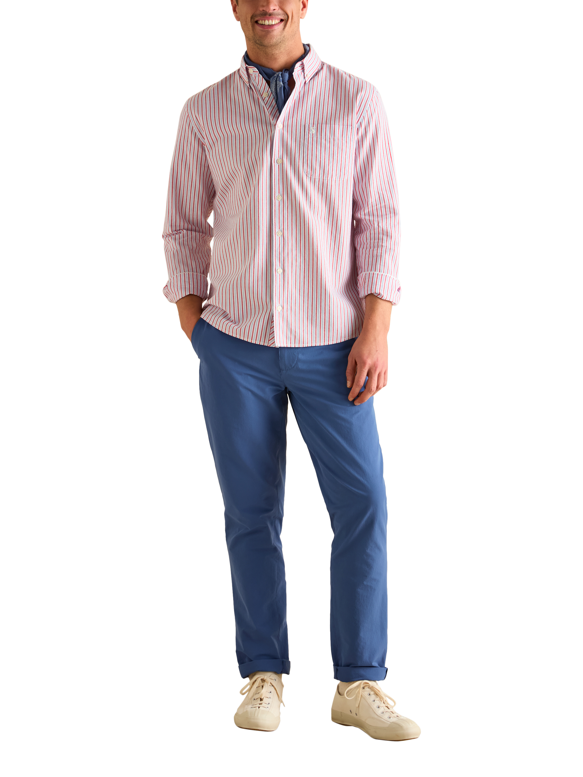 Product image 4 of 8, which shows Joules Classic Fit Striped Cotton Shirt, Red/Multi, S Reg