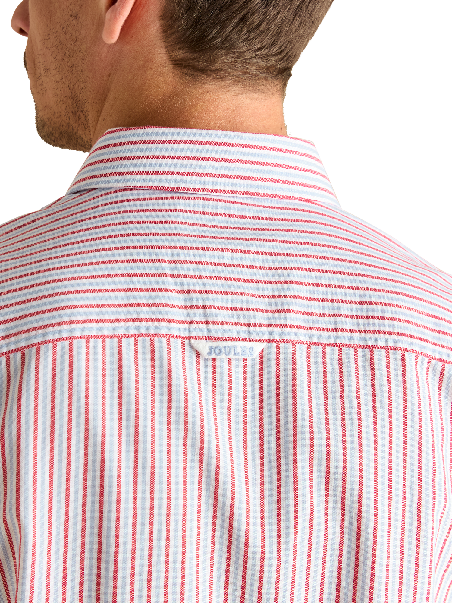 Product image 5 of 8, which shows Joules Classic Fit Striped Cotton Shirt, Red/Multi, S Reg