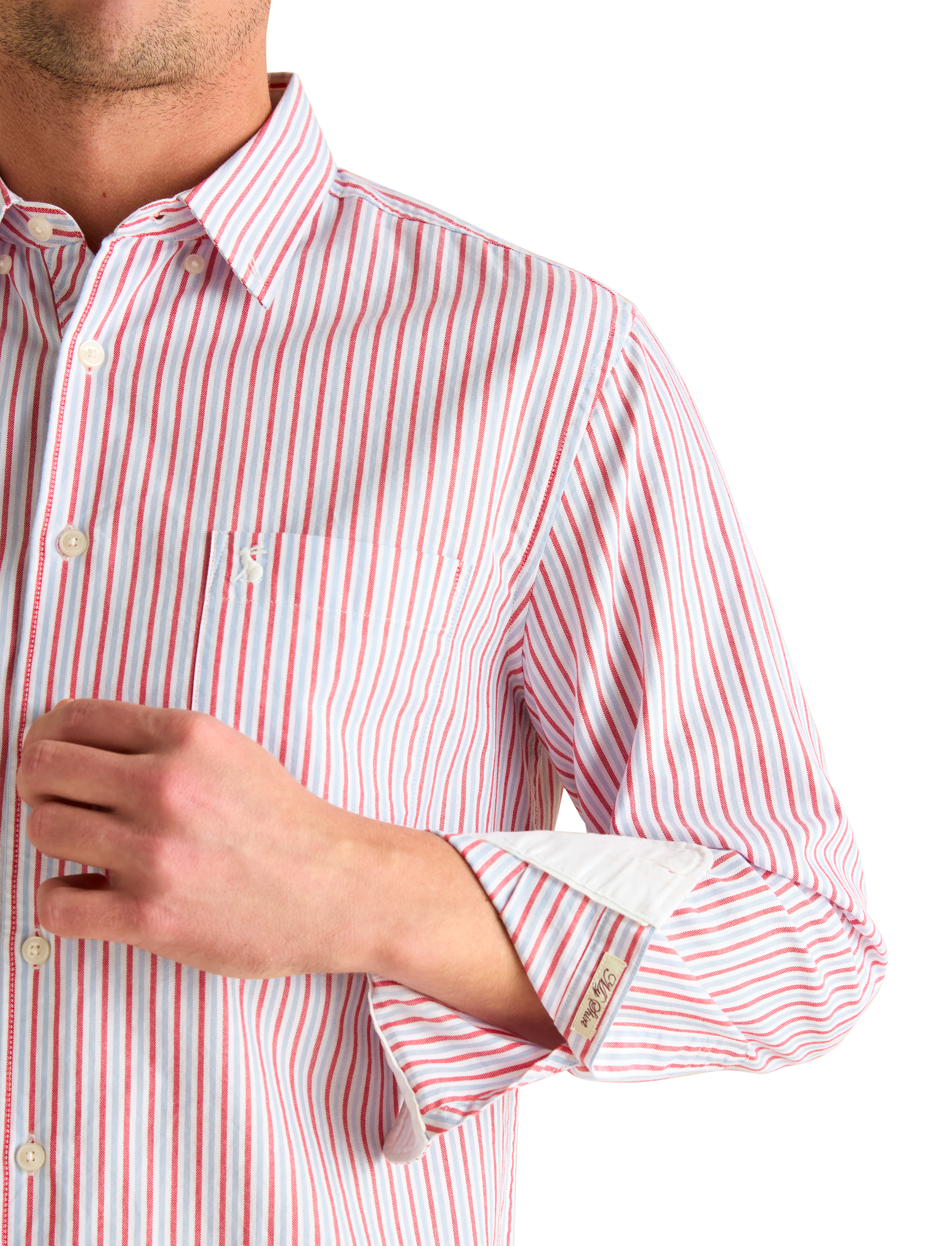 Product image 6 of 8, which shows Joules Classic Fit Striped Cotton Shirt, Red/Multi, S Reg