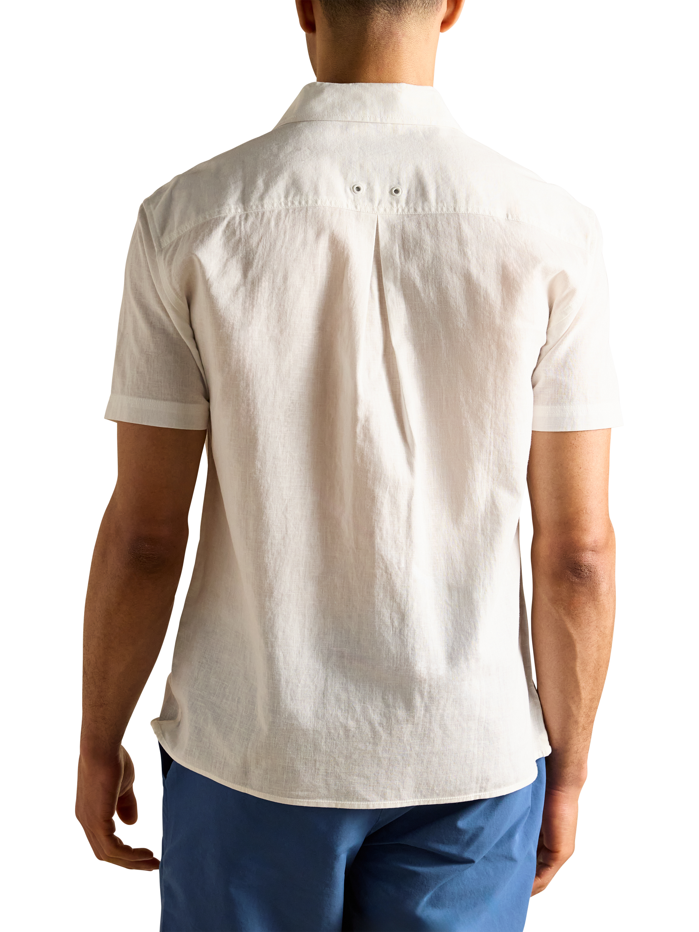 Product image 2 of 7, which shows Joules Linen-Cotton Short Sleeve Shirt, White, S Reg